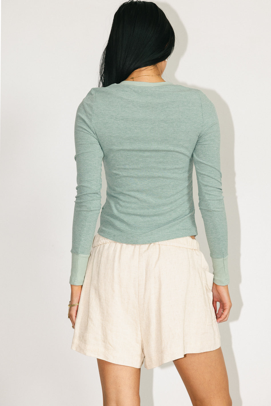 Elise Ribbed Teal Top for Women - Soft Stretch Casual T-Shirt - Perfect for Everyday Wear, Layering & Outfits
