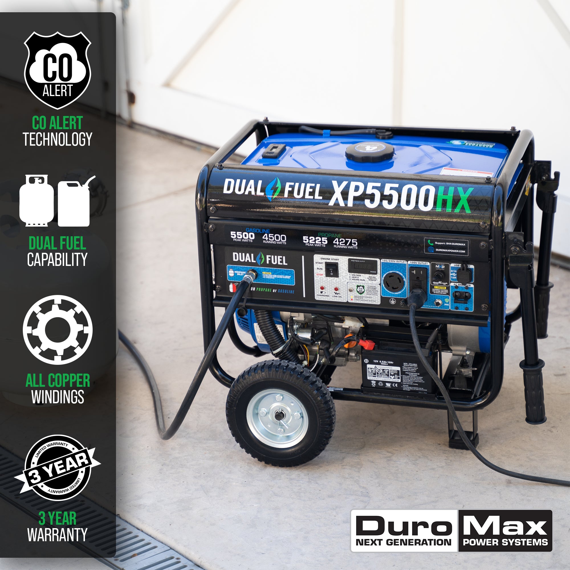 DuroMax XP5500HX 4500W/5500W Dual Fuel Portable Generator with CO Alert & Electric Start - Perfect for Home Backup Power, Camping, and Emergency Use