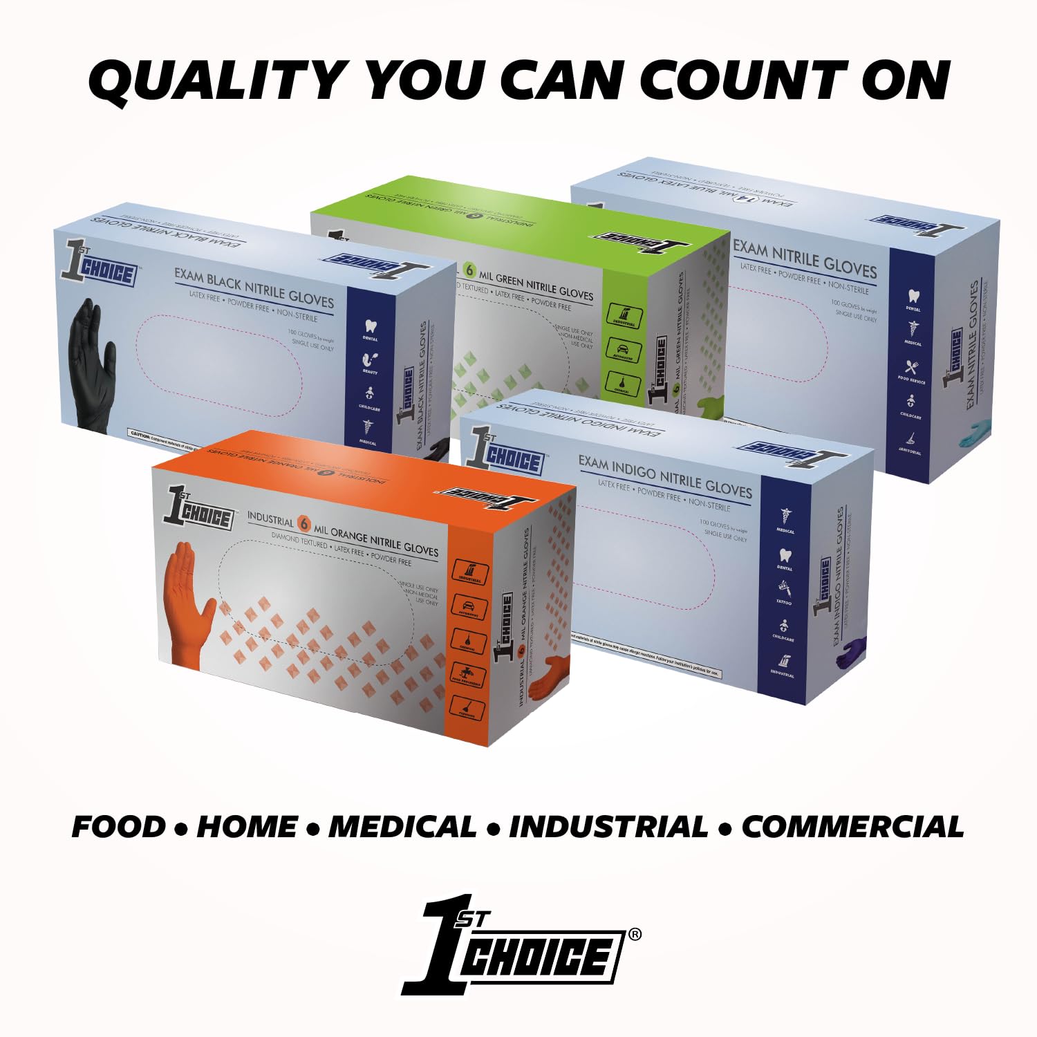 1st Choice Premium Black Nitrile Gloves - Latex-Free, Textured Disposable Industrial Gloves (6 mil) - Ideal for Cooking, Cleaning, Medical Use & Food Handling