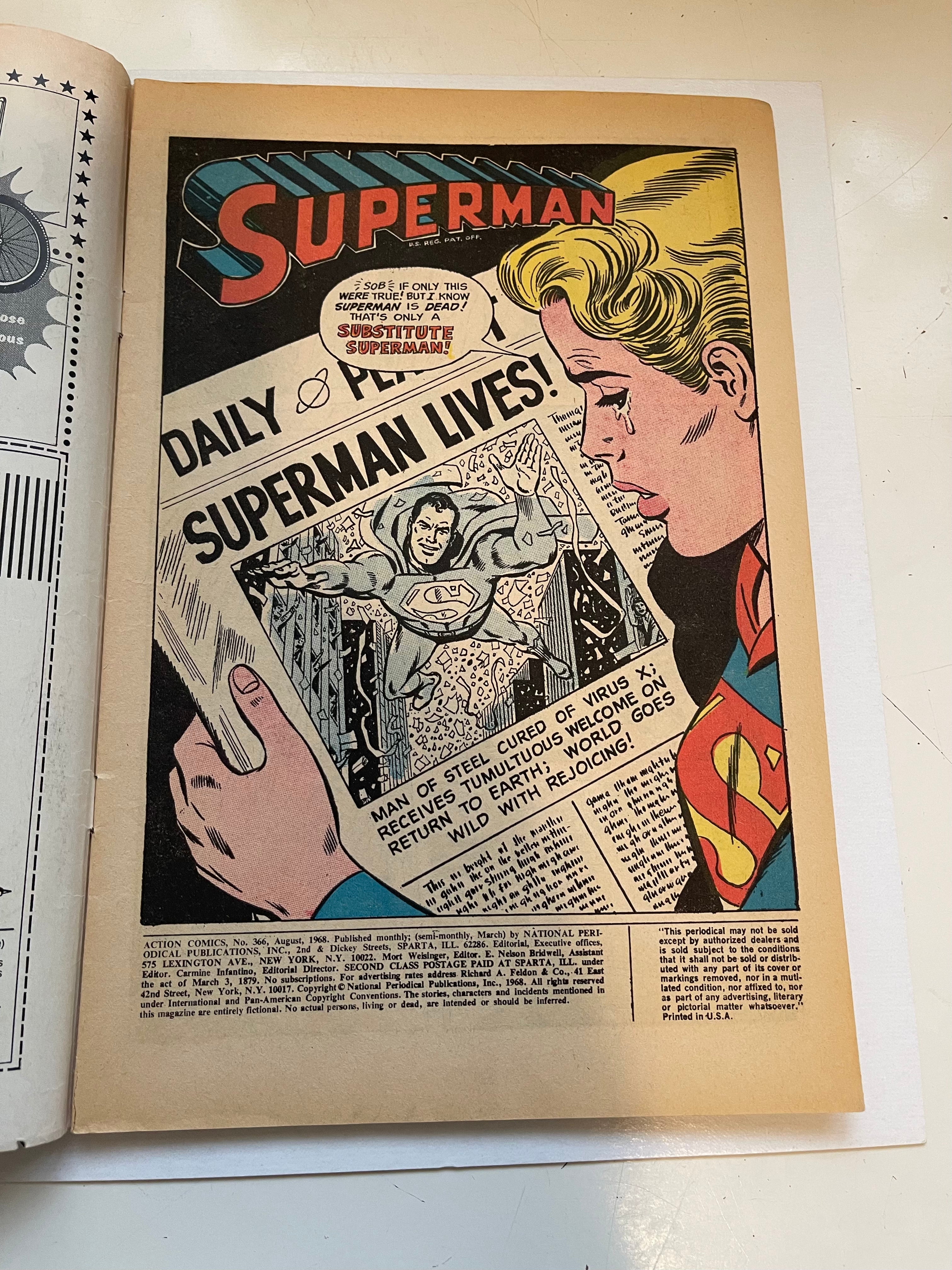 Action Superman #366 Vintage Comic Book 1968 - Rare Collectible for DC Fans, Perfect for Display & Investment