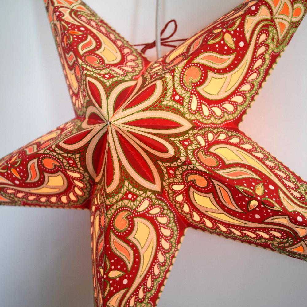 24 Pack Red Orange Alaskan Green Glitter Paper Star Lanterns - Hanging Wedding, Party & Holiday Decorations - Perfect for Christmas, Birthday, Baby Shower & Home Decor