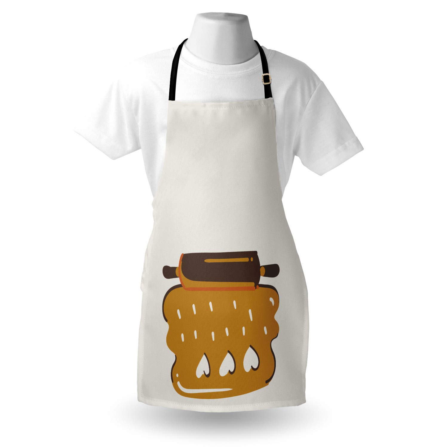 Ambesonne Personalized Chef Apron - Cartoon Baking & Cooking Design with Colorful Rolling Pin Dough Motif - Adjustable Neck Unisex Kitchen Bib for Adults (Pale Coffee) | Perfect for Home Cooking, Baking, BBQ, and Culinary Gifts