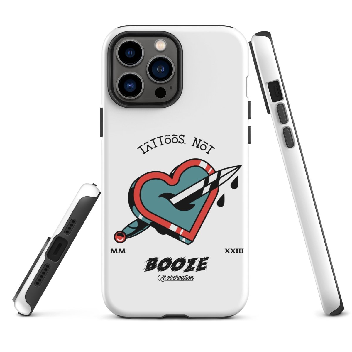 Tattoos Not Booze Heart iPhone Tough Case - Durable Protective Cover for iPhone 11/12/13/14/15 Pro Max - Perfect for Tattoo Lovers & Nightlife Enthusiasts