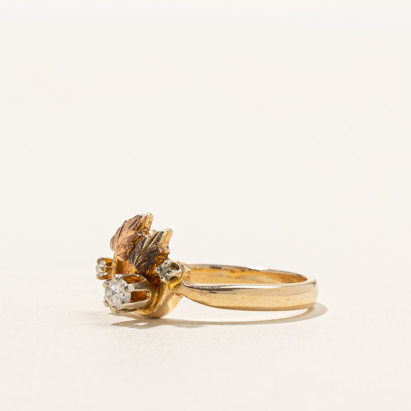 Leaf Design Bypass Diamond Ring - 0.11ctw Genuine Diamond, Size 6.5, 14K Gold Wedding Band, Elegant Stackable Ring for Women, Perfect for Anniversary, Engagement & Everyday Wear