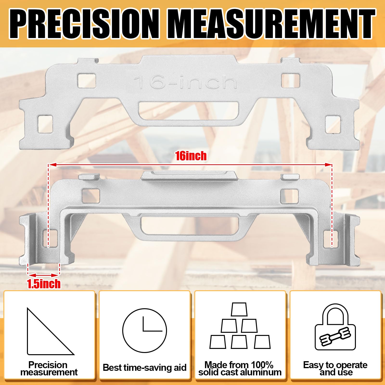 Tandefio 16 Inch Aluminum Framing Stud Layout Tool - Precision Measurement Spacing Jig for Walls, Roofs, Floors & Ladders - Perfect for DIY Home Construction, Renovation & Carpentry Projects