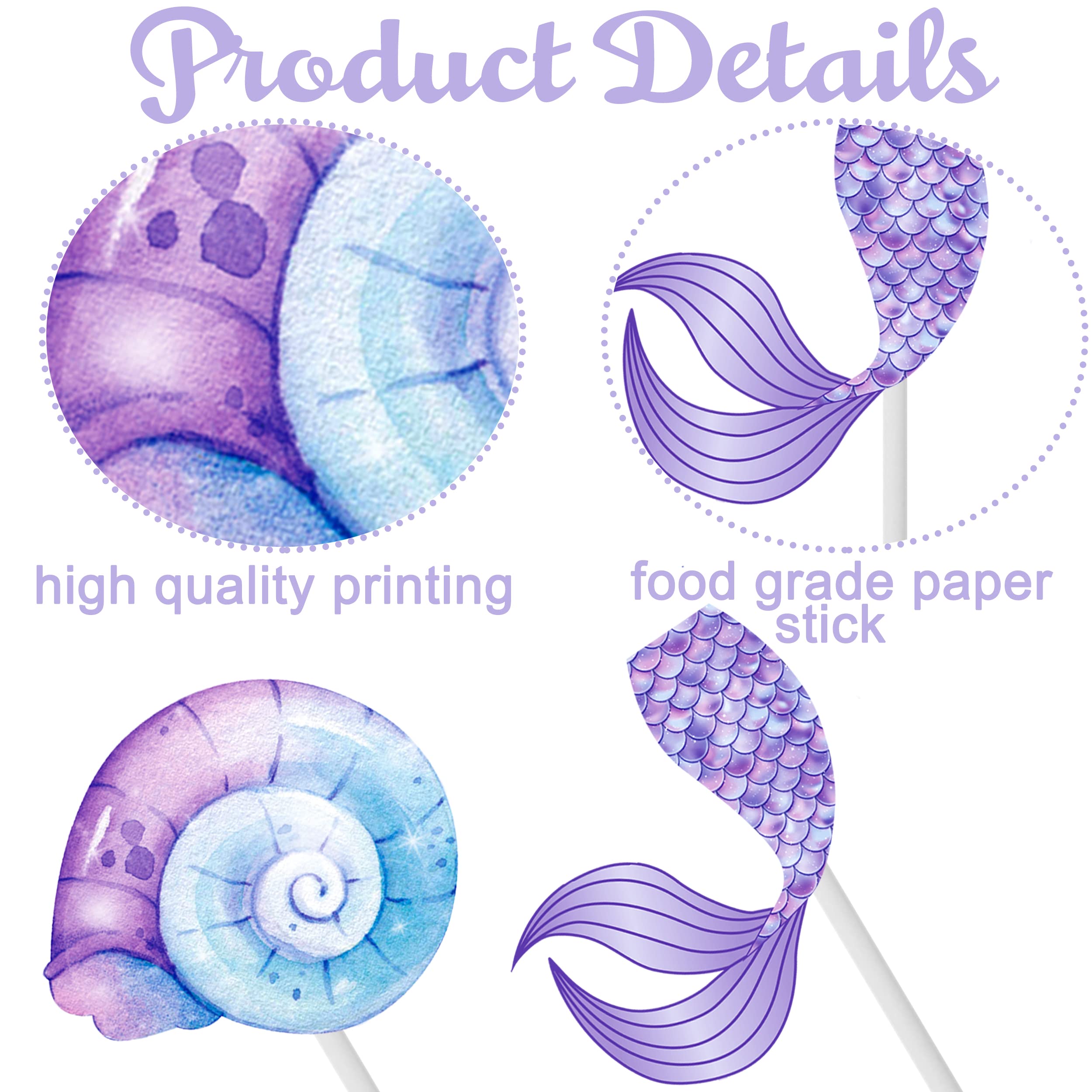 24pcs Mermaid Cupcake Toppers - Under The Sea Party Decorations for Birthday, Baby Shower & Mermaid Theme Events - Perfect for Cake Decorating, Dessert Displays & Ocean-Themed Celebrations