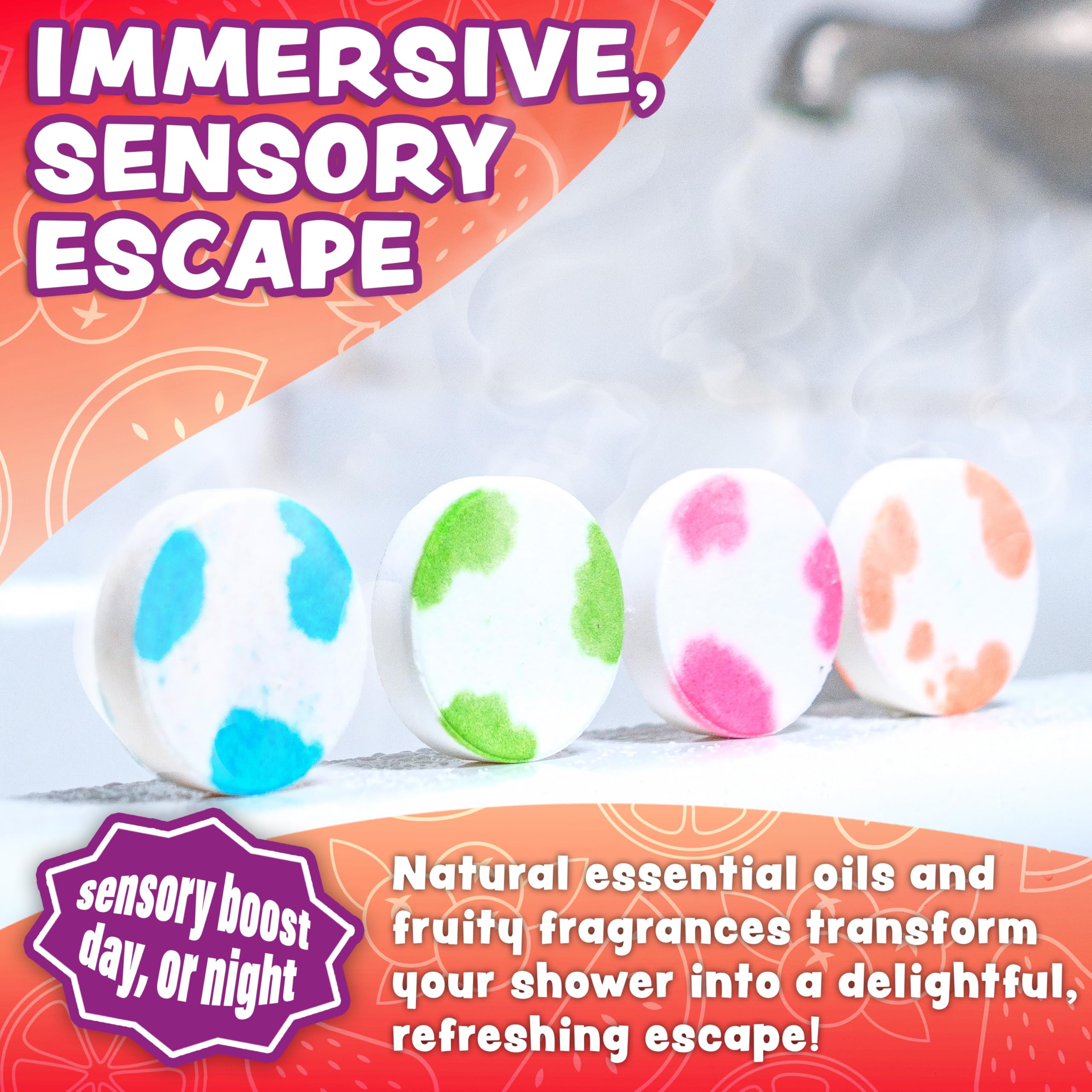 Tub Works® Fruit Fusion™ Kids Shower Steamers - 12 Pack Variety | Fresh & Fruity Aromatherapy Shower Bombs | Sensory Bath Alternative for Children | Perfect for Relaxing Bath Time, Birthday Gifts & Spa Day Fun