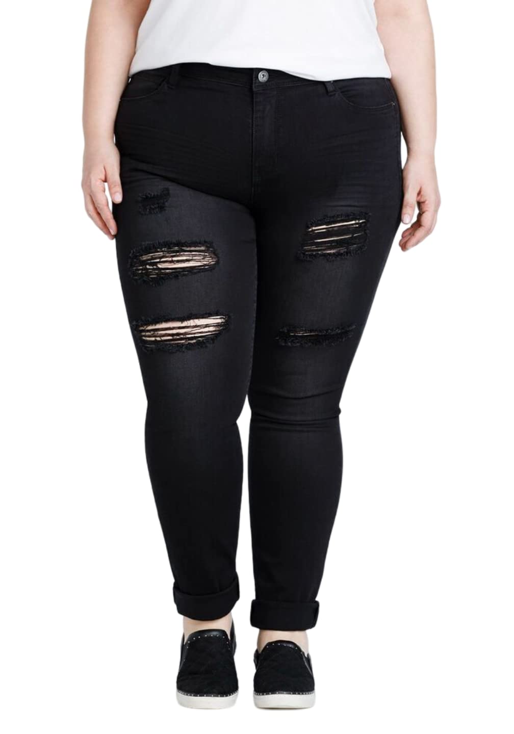 Jack David Women's Plus Size Denim Skinny Jeans - Stretch Ripped Distressed Pants for Casual Wear & Street Style Fashion