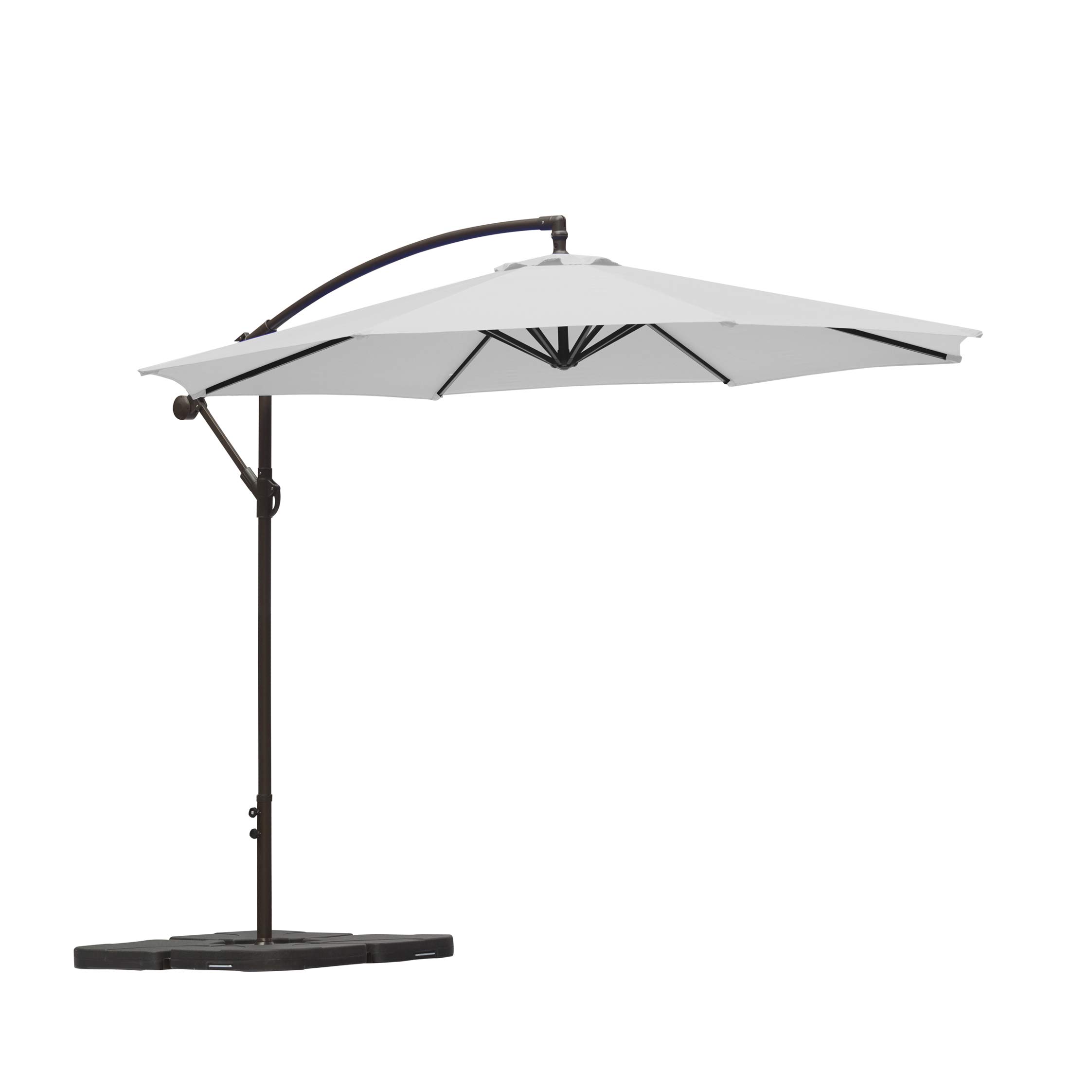 WO Home 10ft Outdoor Patio Cantilever Umbrella with Stand, Base & 3 Weights - Hanging Shade Kit for Garden, Poolside, and Backyard Relaxation