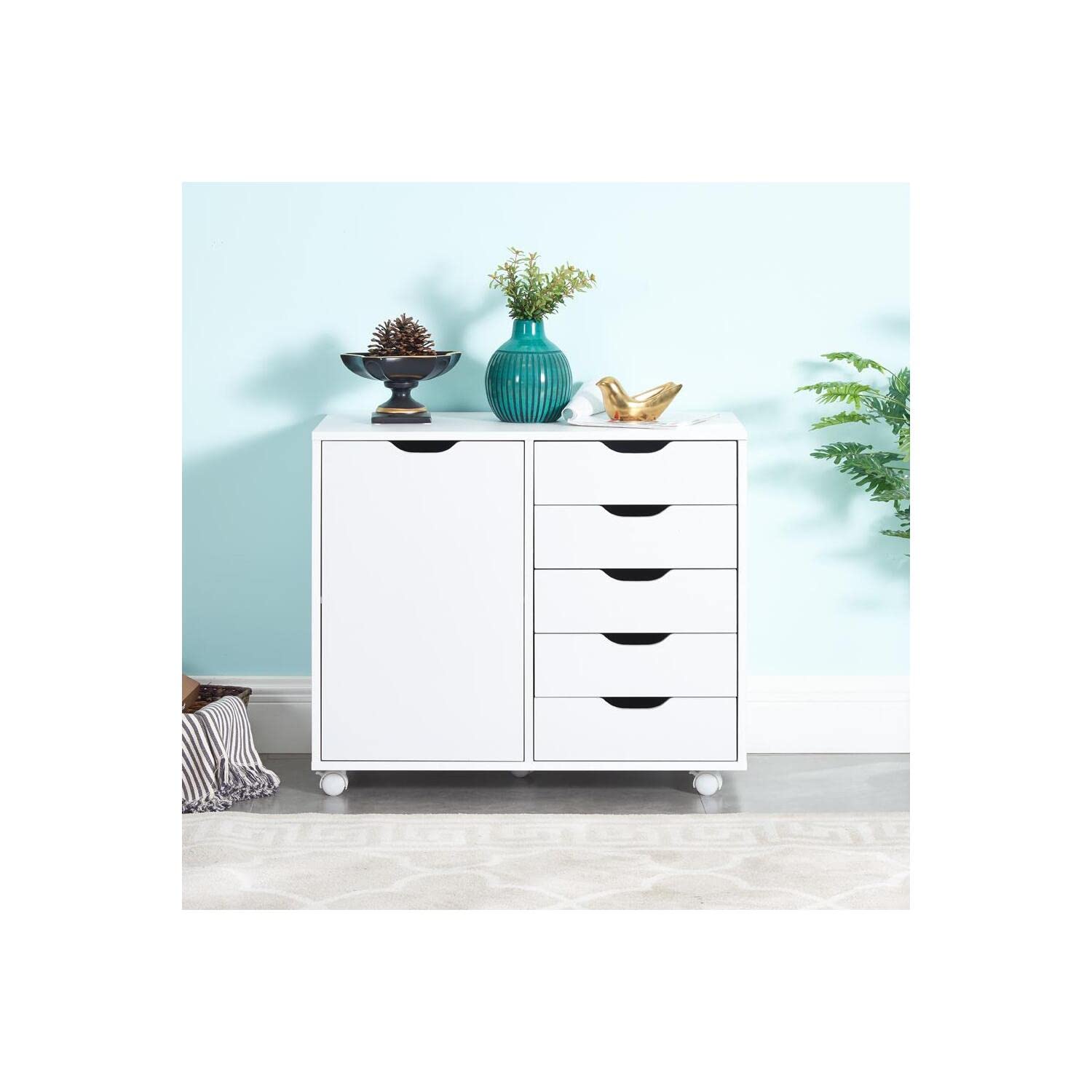 Naomi White 5-Drawer Rolling Storage Cabinet for Office & Home