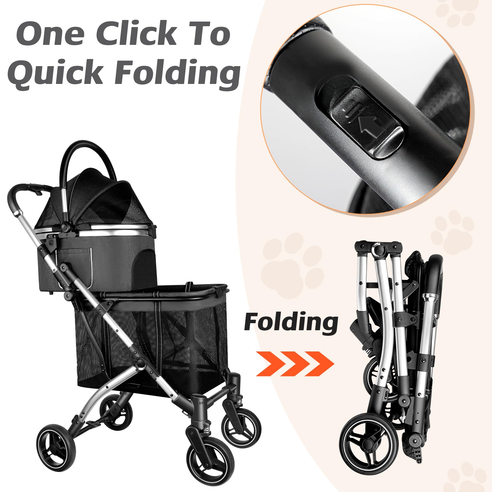 Premium Double Pet Stroller for 2 Dogs or Cats - One-Hand Foldable Design with Detachable Carrier, Safety Belt & Lockable Wheels - Heavy Duty Stroller for Small/Medium Pets up to 52LBS (Gray) - Perfect for Park Walks, Vet Visits & Travel Adventures