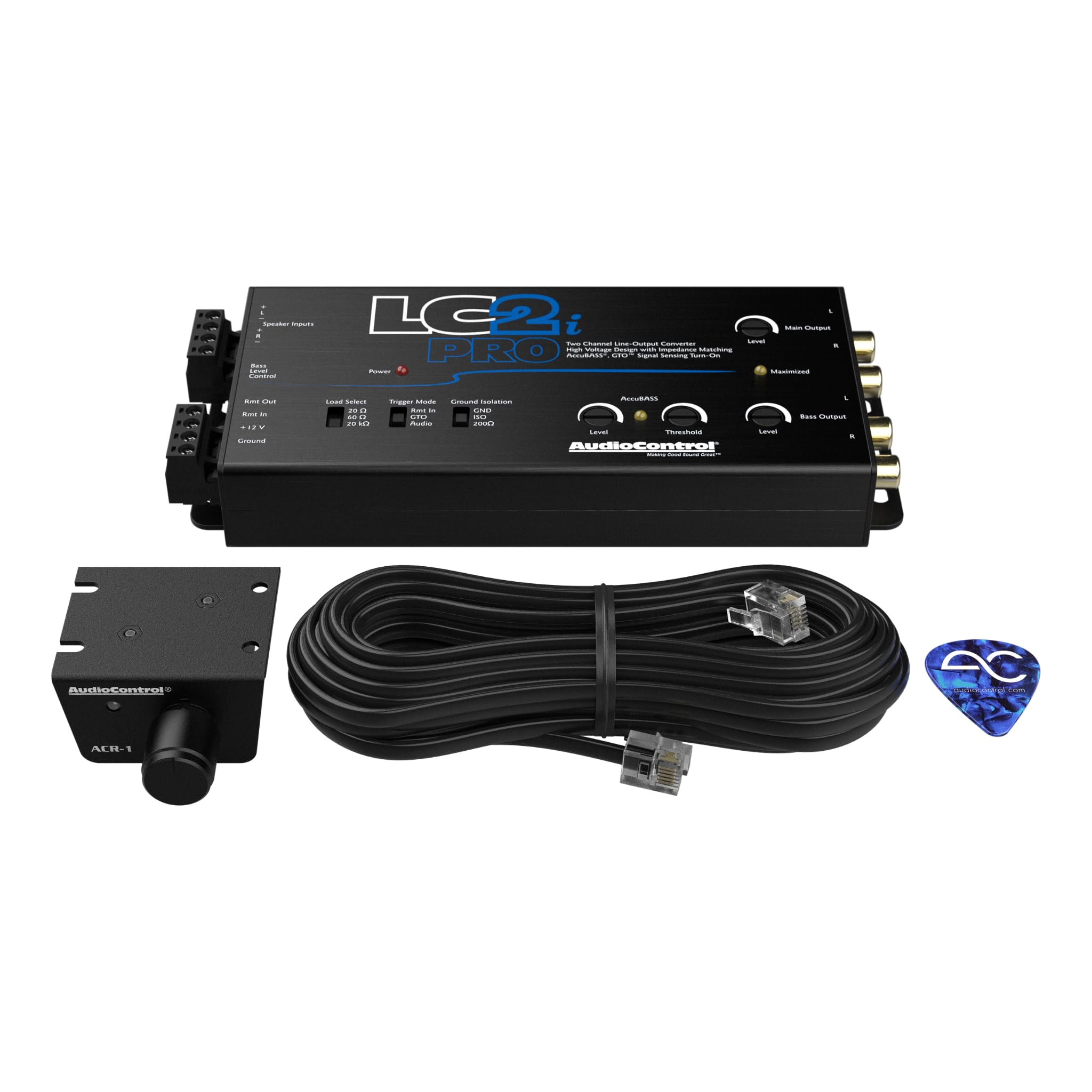 AudioControl LC2i PRO 2-Channel Line Output Converter with Wireless Qi Charger - Impedance Matching, AccuBASS & GTO Technology - Car Audio System Upgrade for Amplifiers & Subwoofers - Includes ACR-1 Dash Remote Control - Perfect for DIY Car Stereo Installations & Professional Sound Systems