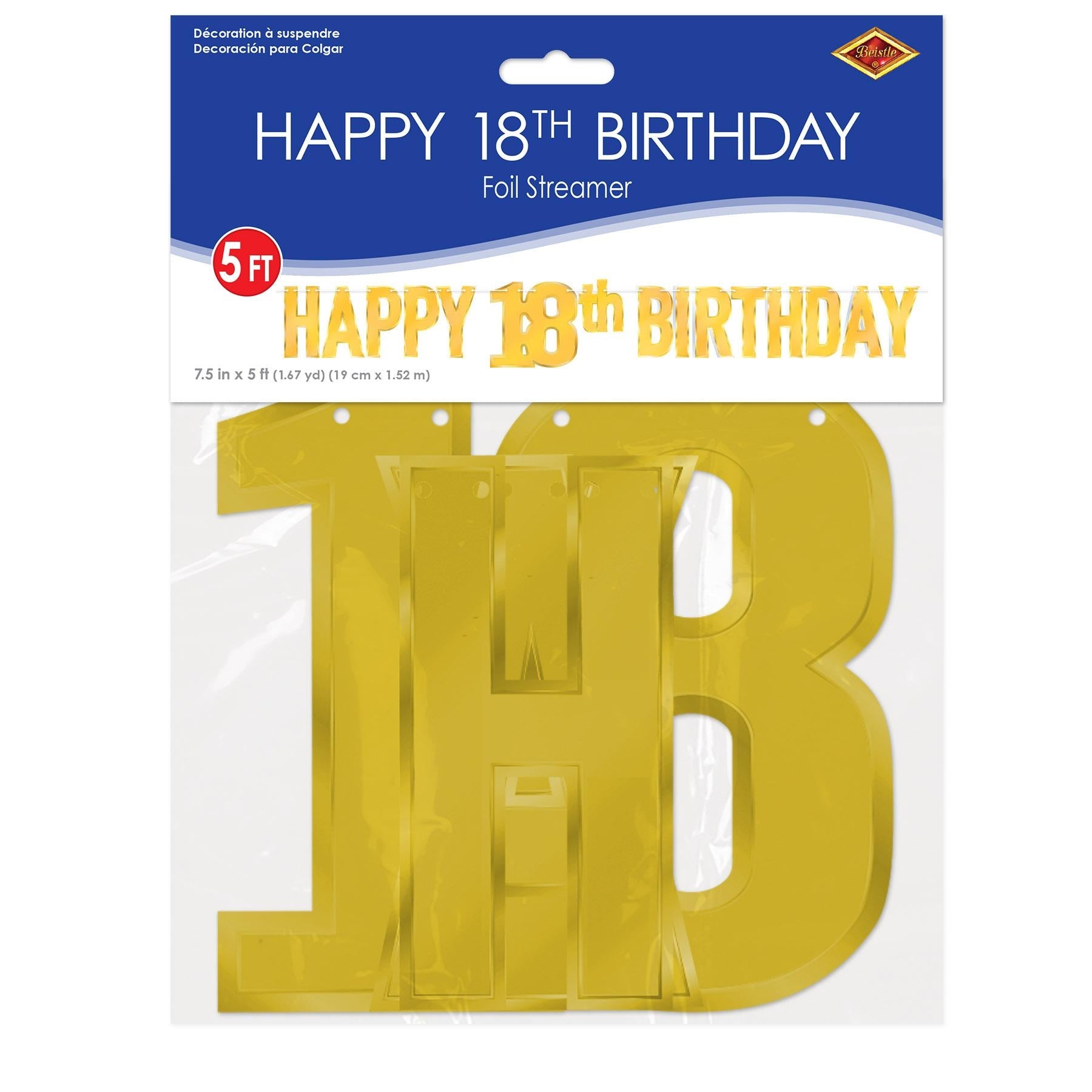 12 Pack Beistle Gold Foil Happy 18th Birthday Streamers - Perfect for Birthday Party Decorations, Teen Celebrations & Milestone Events