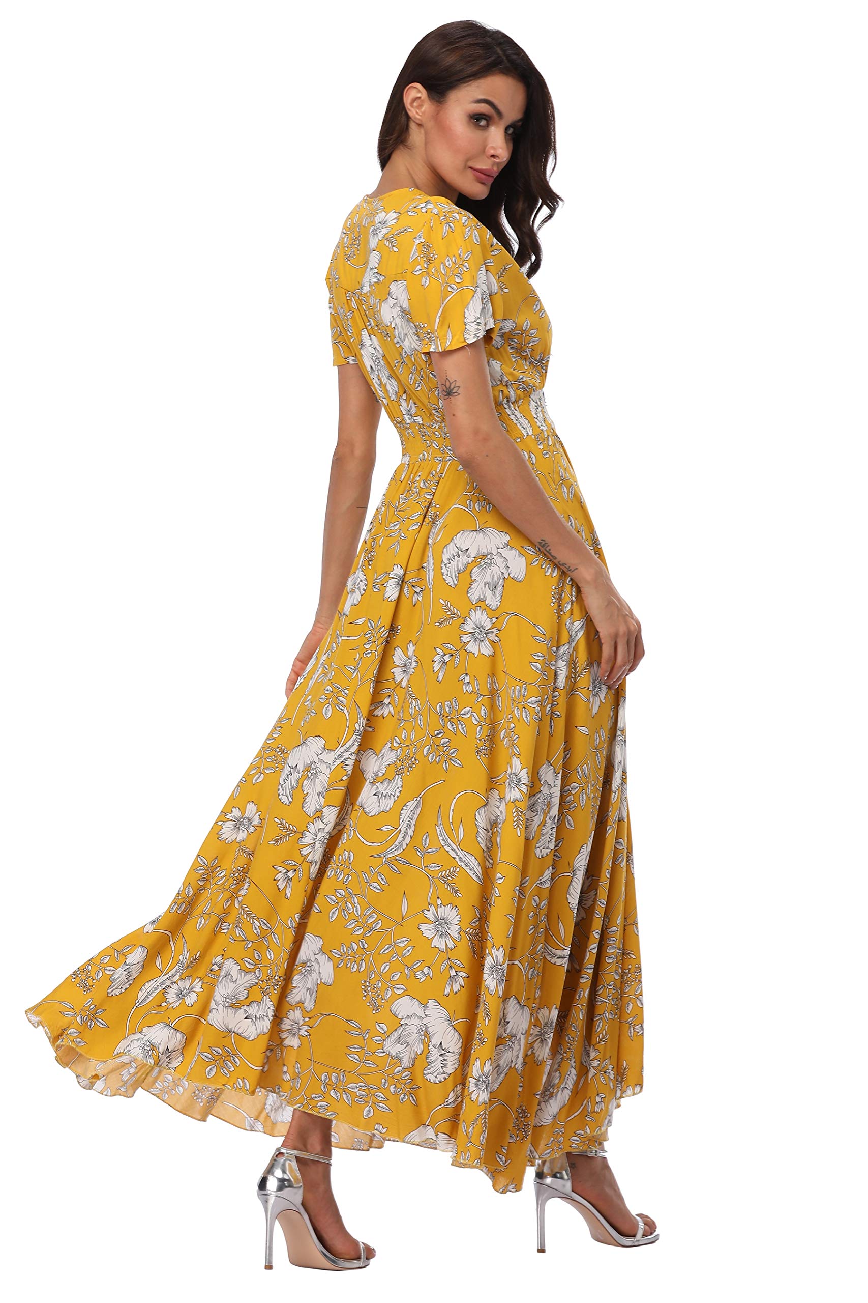 Boho Floral Maxi Dress for Women - Summer Button Up Beach Dress with Side Split & Flowy Design | Perfect for Beach Parties, Vacations & Outdoor Events