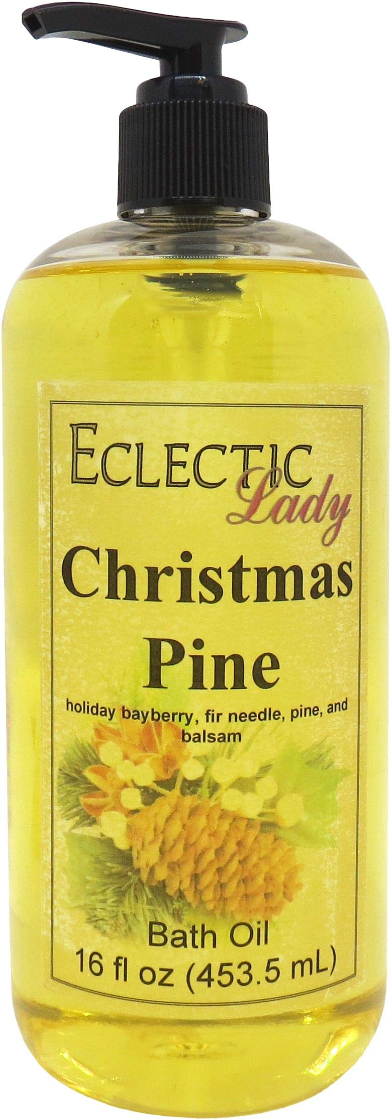 Eclectic Lady Christmas Pine Scented Bath Oil - Relaxing & Moisturizing Body Oil for Dry, Rough & Sensitive Skin - 16 oz Aromatherapy Shower Oil for Daily Nourishment - Perfect for Holiday Self-Care & Spa Nights