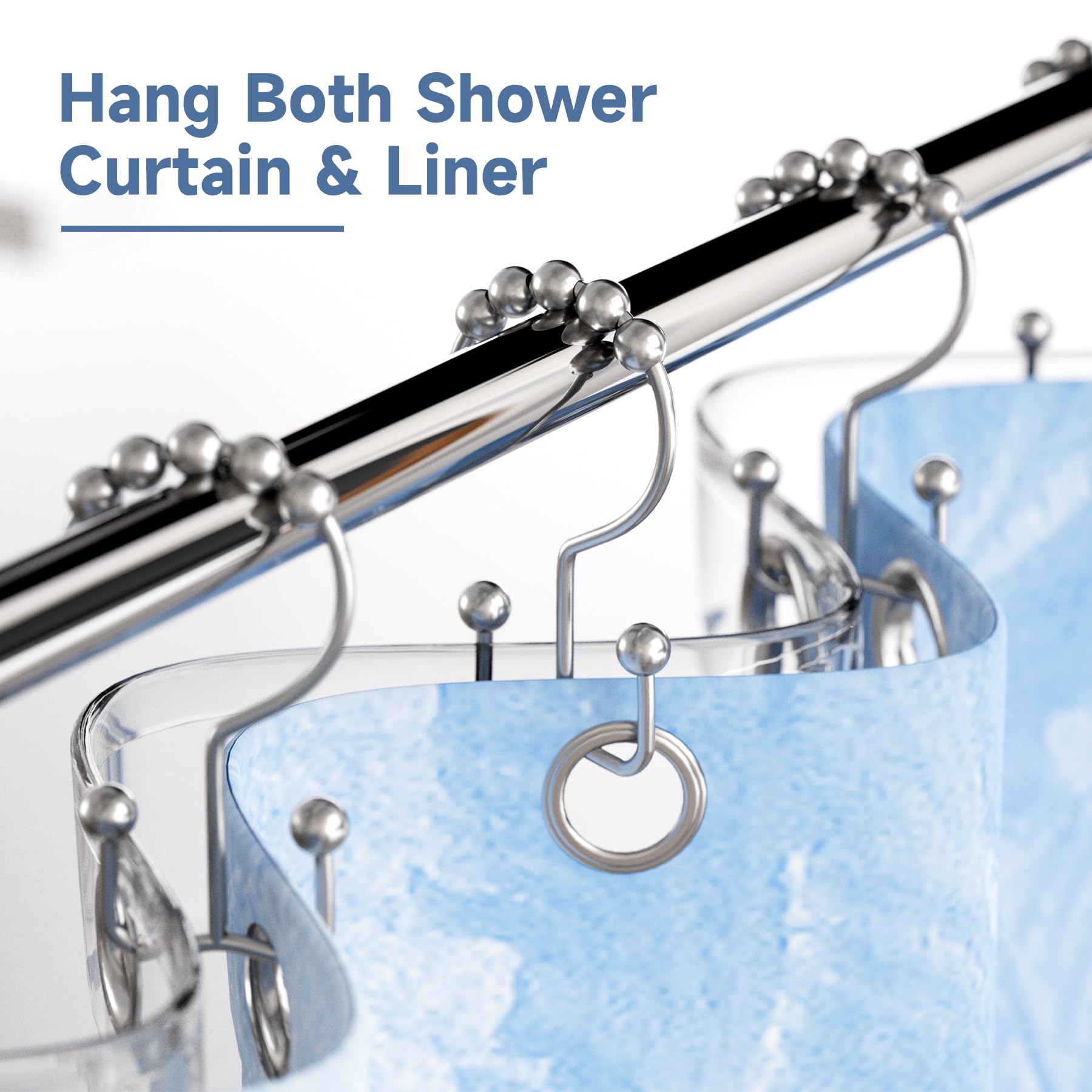 Titanker 12-Piece Shower Curtain Hooks & Rings Set with 72x72 Inch White Waterproof Shower Curtain Liner - Bathroom Decor for Home, Apartment, and Dorm Use