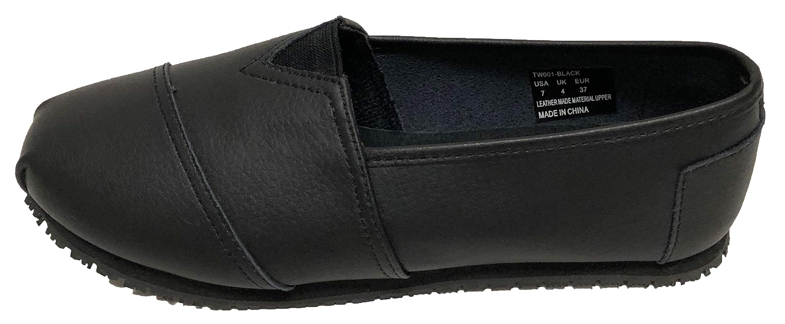Tanleewa Townforst Women's Slip-Resistant Oil-Resistant Non-Slip Work Shoes - Black Leather Slip-On Flats Size 9 - Comfortable & Durable for Nurses, Chefs & Restaurant Workers