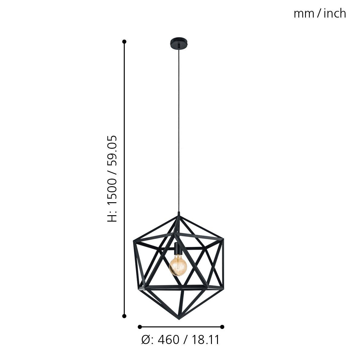 Eglo Embleton Black Diamond-Shaped Metal Ceiling Pendant Light Fixture - 18.1 Inch Modern Industrial Lighting for Dining Room, Kitchen Island or Entryway