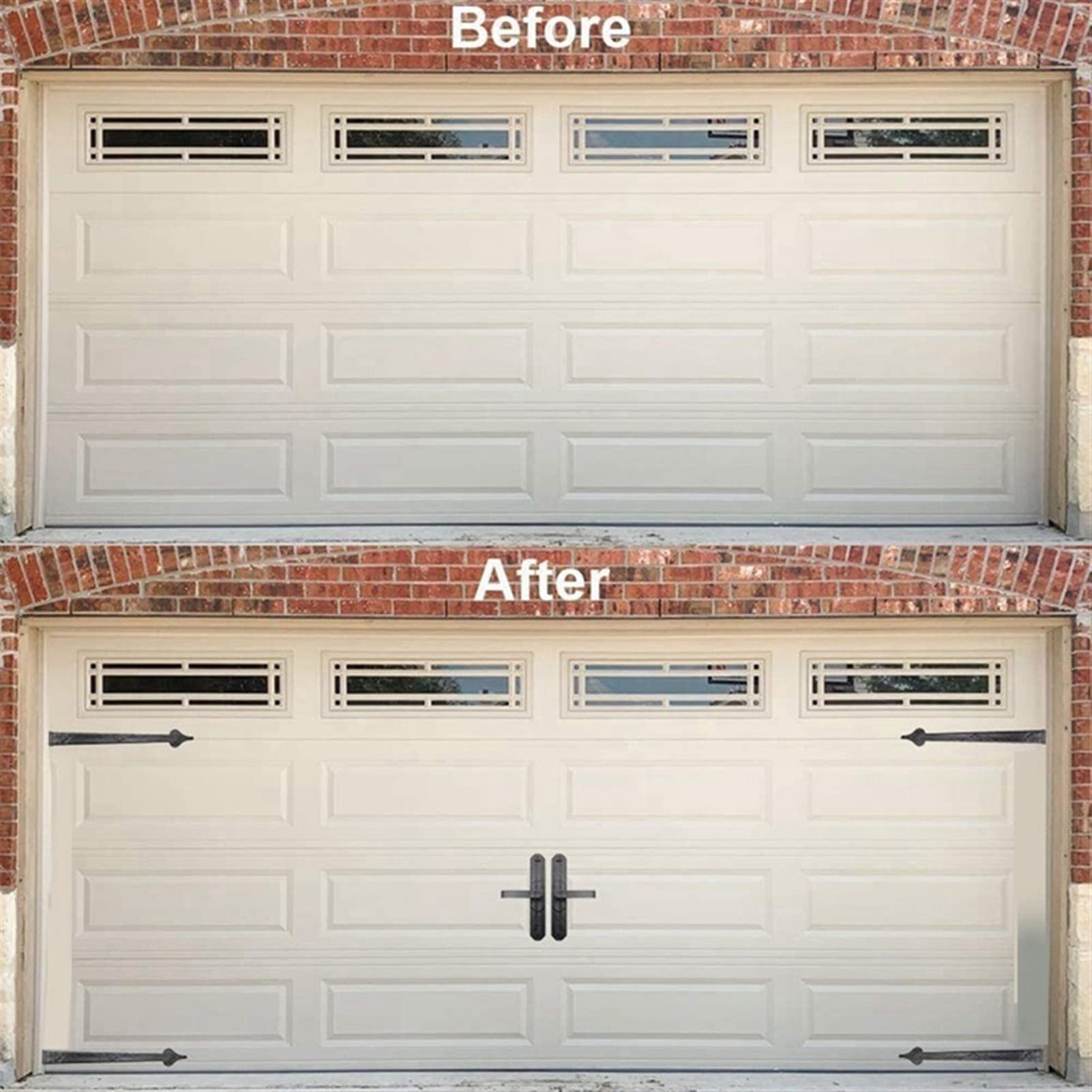 6Pcs Magnetic Garage Door Hardware Kit - Decorative Black Iron Hinges & Handles Set for Barn, Shed, and Garage Doors - Rustic Style for Home & Outdoor Use