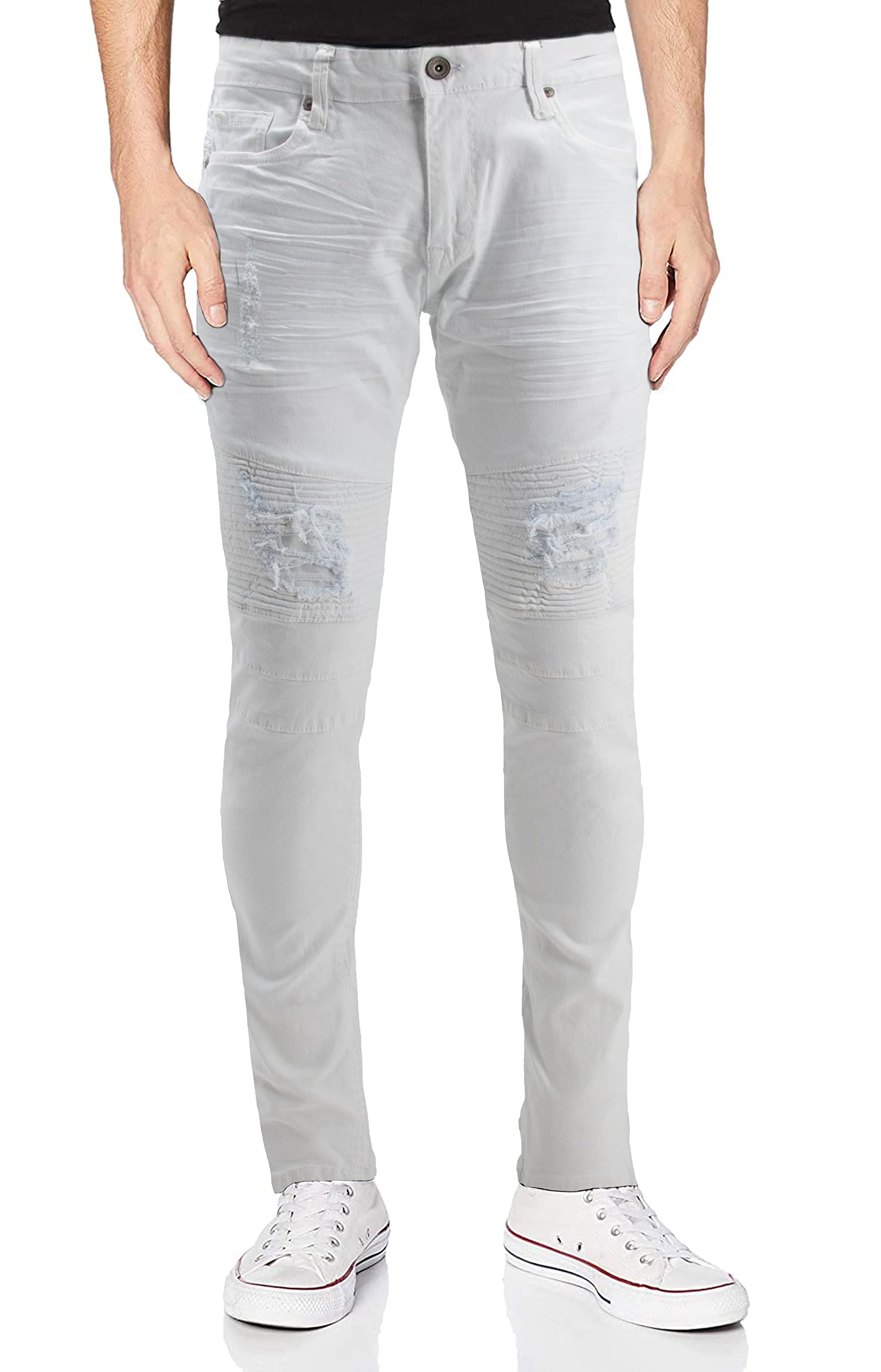 RAW X Men's Skinny Jeans - Washed Ripped Distressed Moto Stretch Denim Biker Pants | Slim Fit Stretchable Comfort | Perfect for Casual Wear, Motorcycle Riding & Night Out