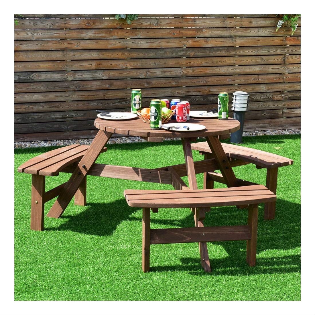 6-Person Outdoor Wooden Picnic Table with Benches - Patio Dining Set for Garden, Backyard, Pub & Beer Garden Gatherings | Weather-Resistant Wooden Outdoor Furniture for BBQs, Parties & Family Meals
