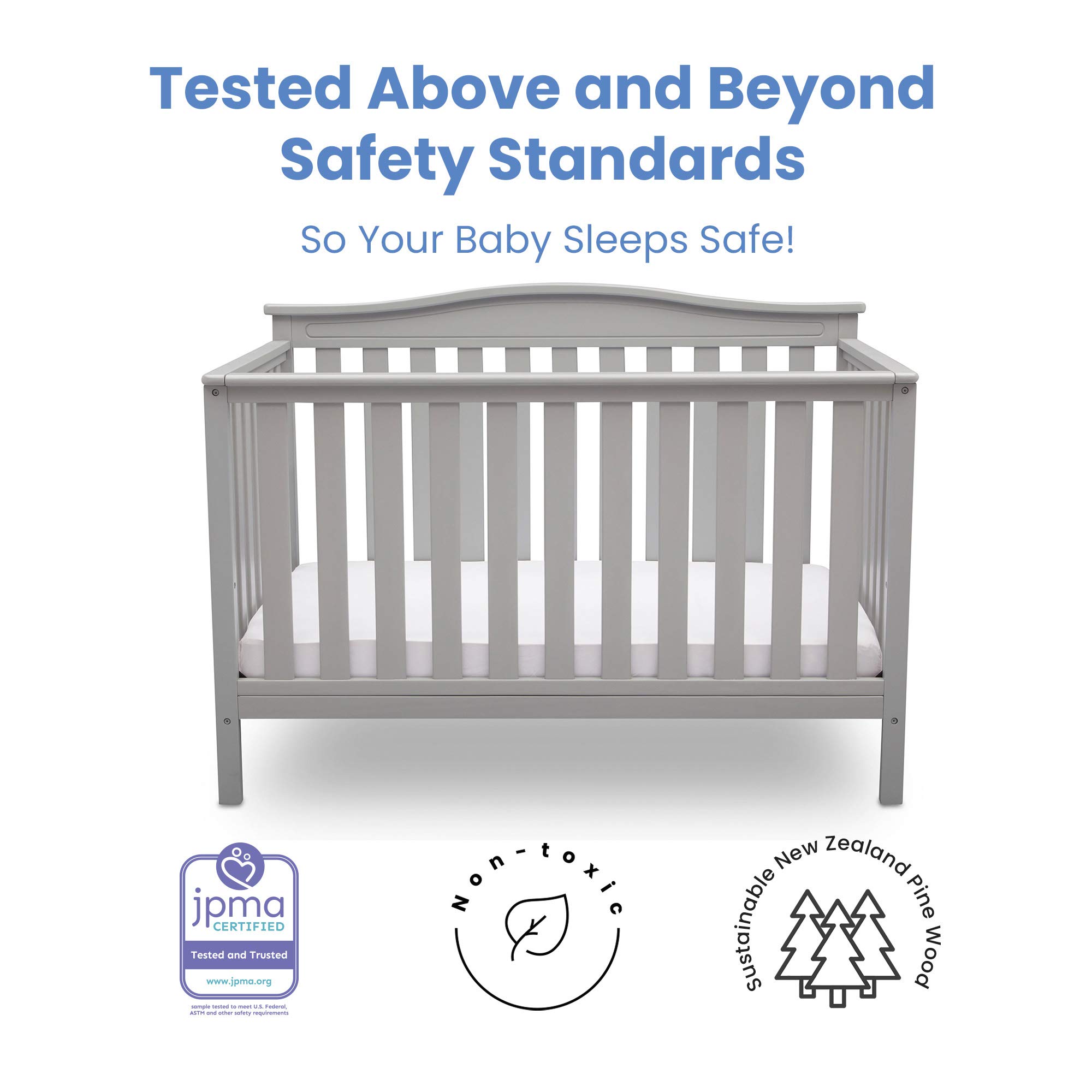 Delta Children Independence 4-in-1 Convertible Baby Crib - Grey | Toddler Bed & Daybed Conversion | Safe & Stylish Nursery Furniture for Newborns to Teens | Perfect for Small Spaces & Modern Nurseries