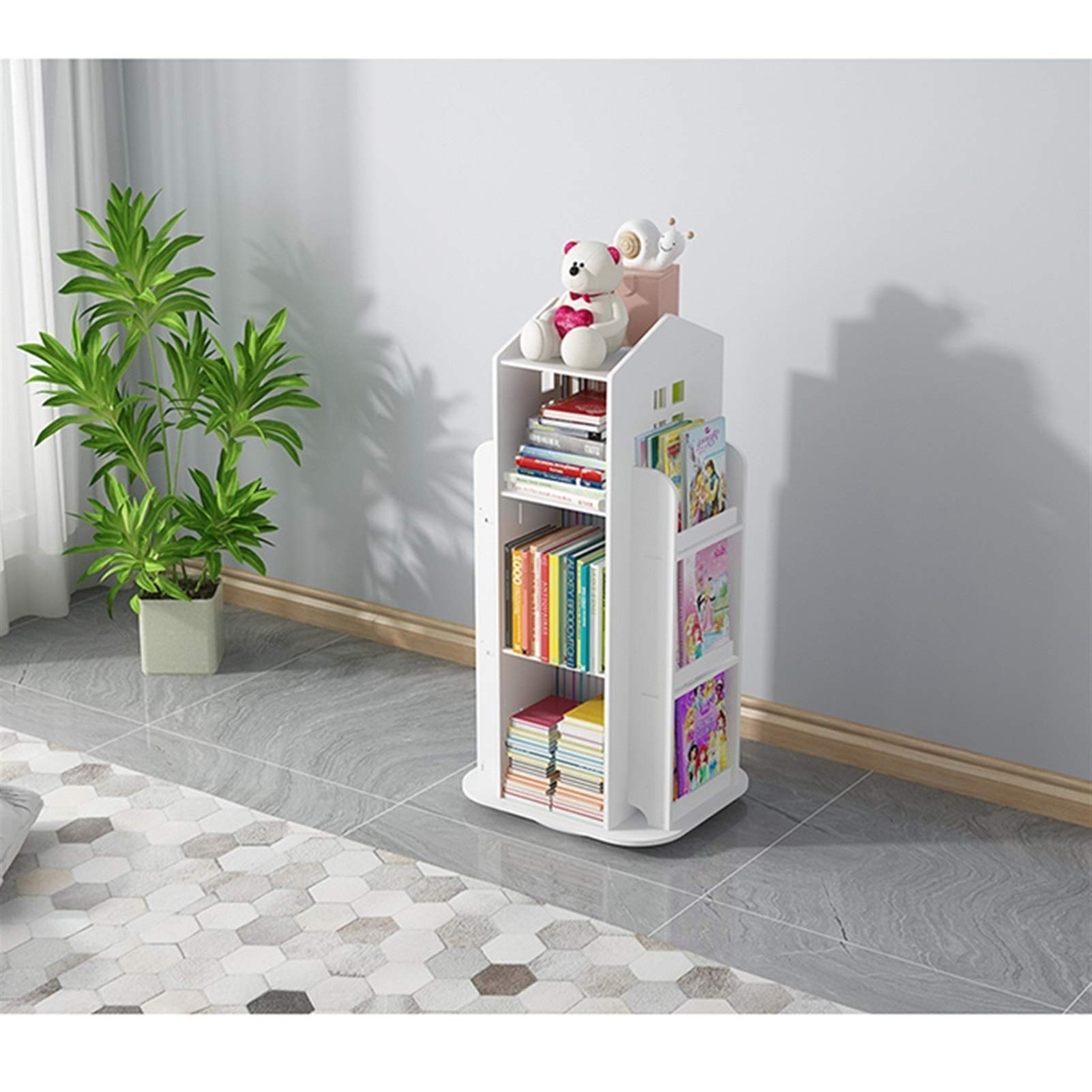 360° Rotating 3-Tier Bookshelf - White Modern Floor Standing Bookcase for Kids & Adults | Space-Saving Storage Shelf for Home, Office, Nursery & Classroom Organization