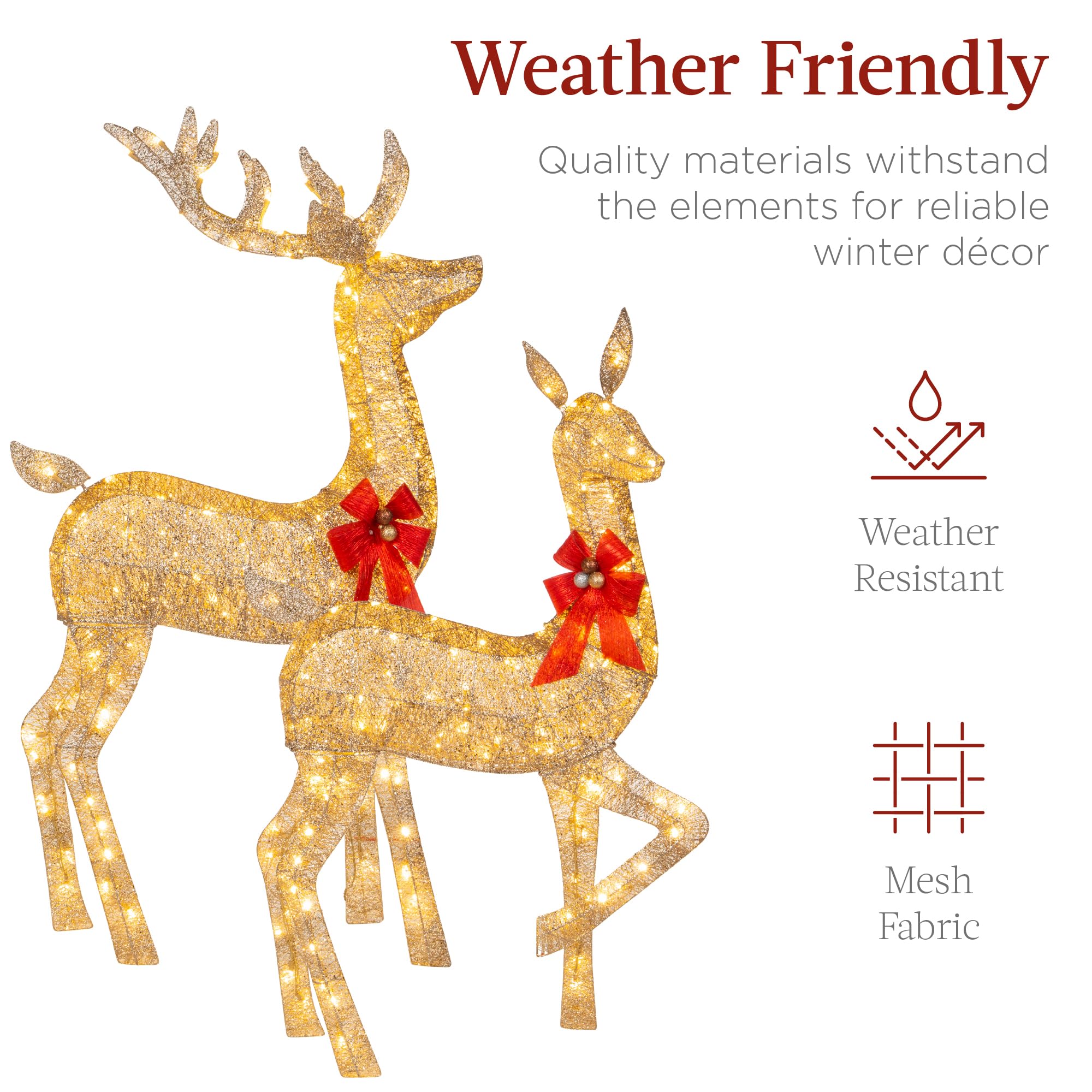 Best Choice Products 6.5ft 3-Piece Large Lighted Christmas Deer Family Set with 385 LED Lights - Outdoor Holiday Yard Decoration for Christmas, Winter, and New Year - Includes Stakes & Zip Ties - Gold