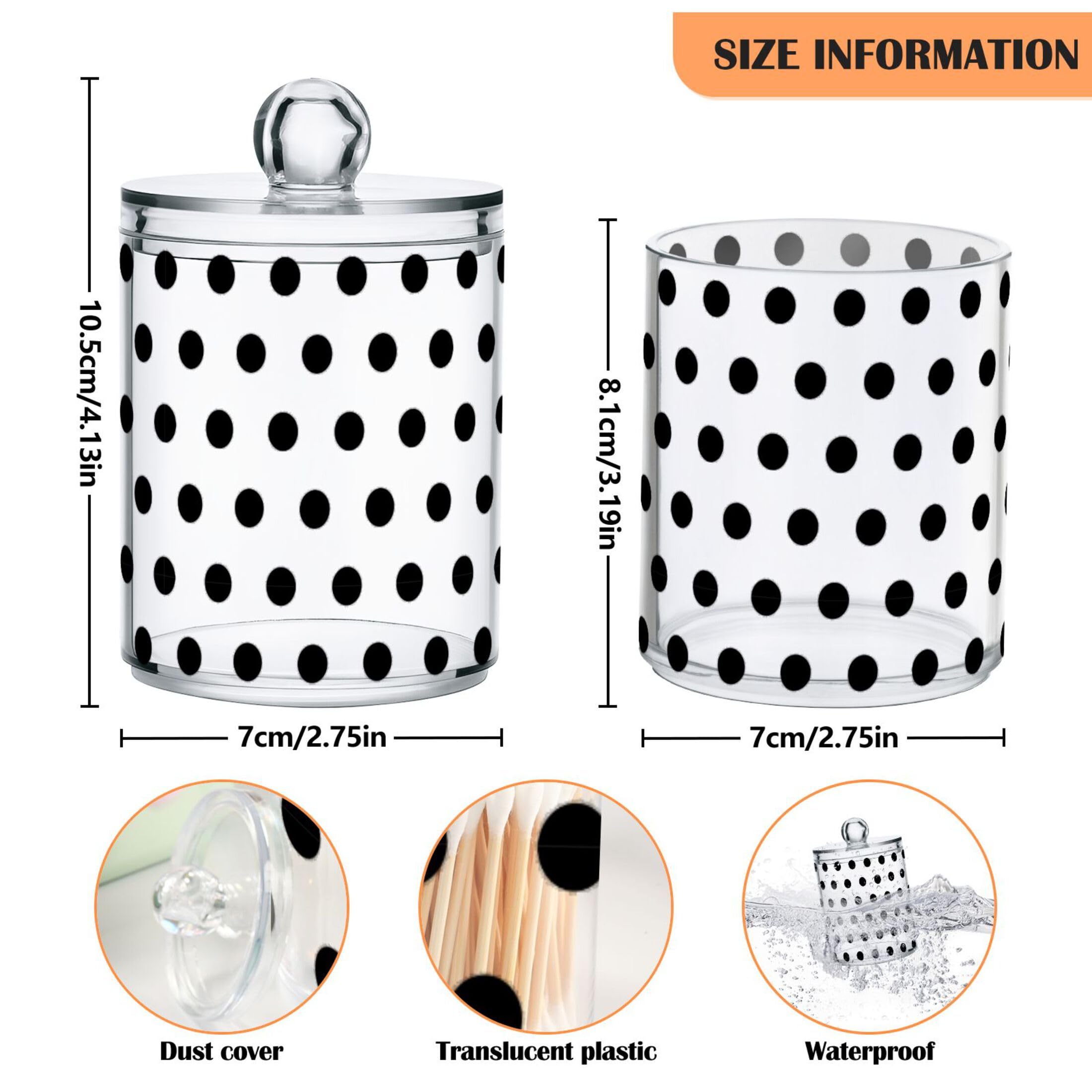 2 Pack Black Plastic Q-Tip Holders with Lids - Bathroom Organizer Canisters for Cotton Balls, Swabs, Pads & Dental Floss - Vanity Storage Jars for Countertop, Medicine Cabinet & Makeup Table Organization