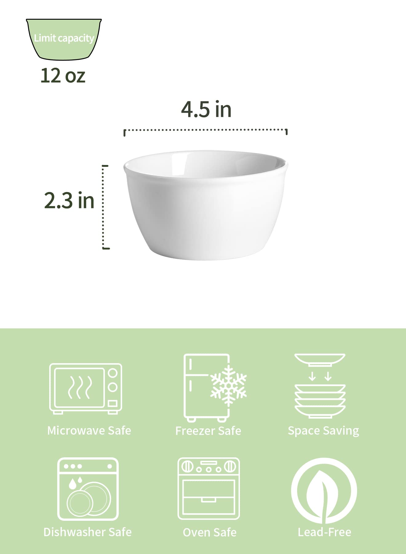 Onniyor 6-Piece Ceramic Cereal Bowl Set - 10oz Ramekins for Oatmeal, Desserts, Soup, Pasta & Salad - Versatile Kitchen Serving Bowls for Dipping, Rice & More (White) - Perfect for Breakfast, Dining & Entertaining