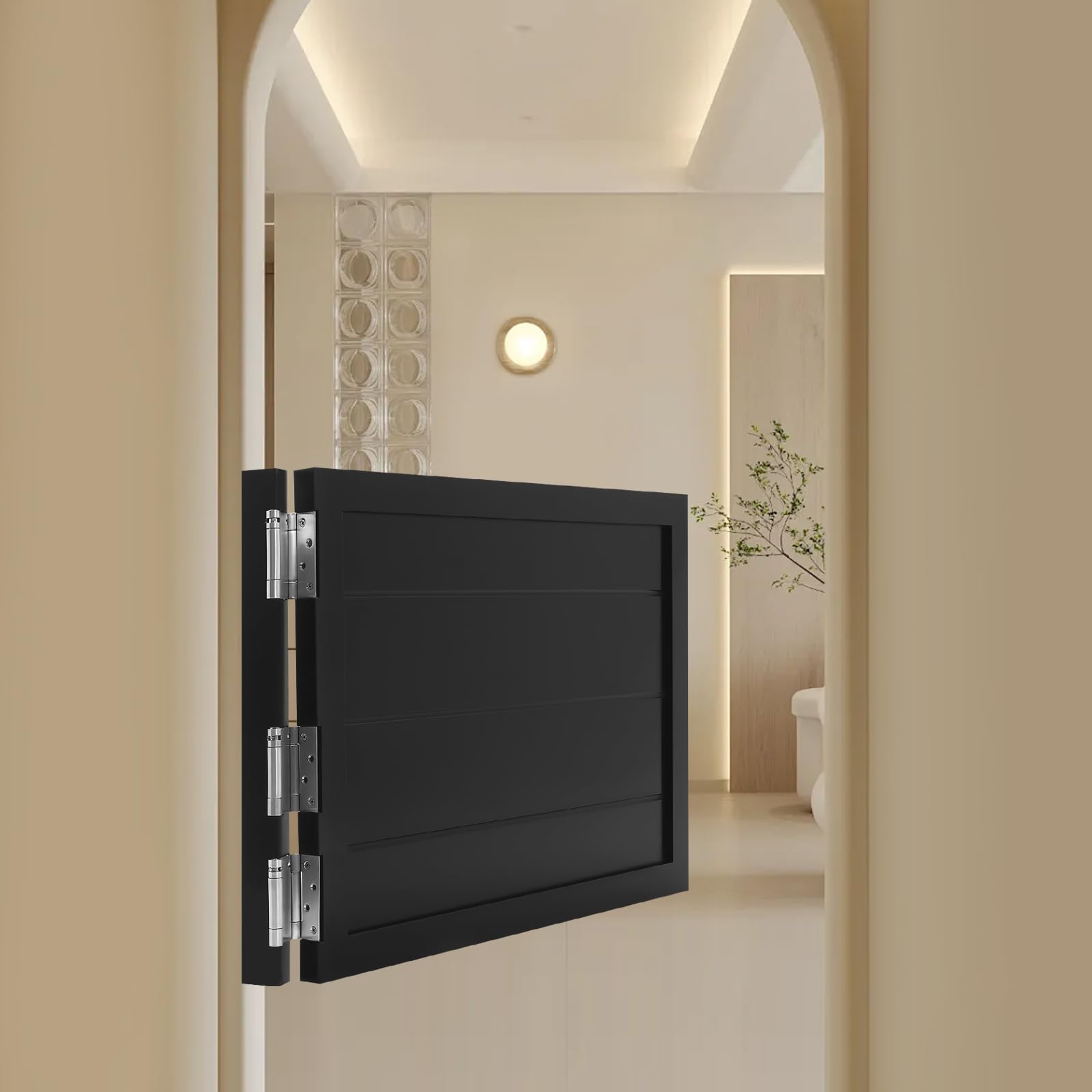 Solid Wood Cafe Swinging Saloon Door with Hinges - 35.4x23.6 Inch Black Painted Kitchen Partition for Restaurant, Bar, Shop Entrance & Home Decor