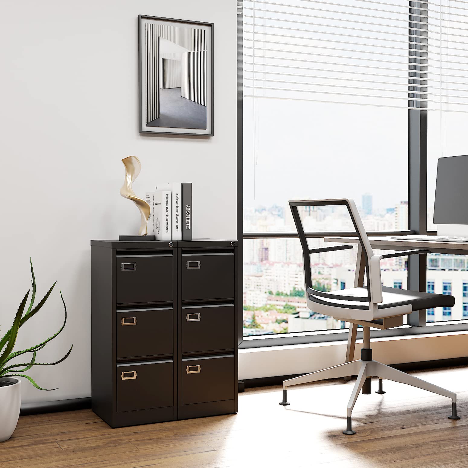 Yizosh 3-Drawer Black Locking File Cabinet - Metal Vertical Office Storage Organizer for Legal/A4 Documents - Secure Home & Office Filing Solution for Paperwork Organization