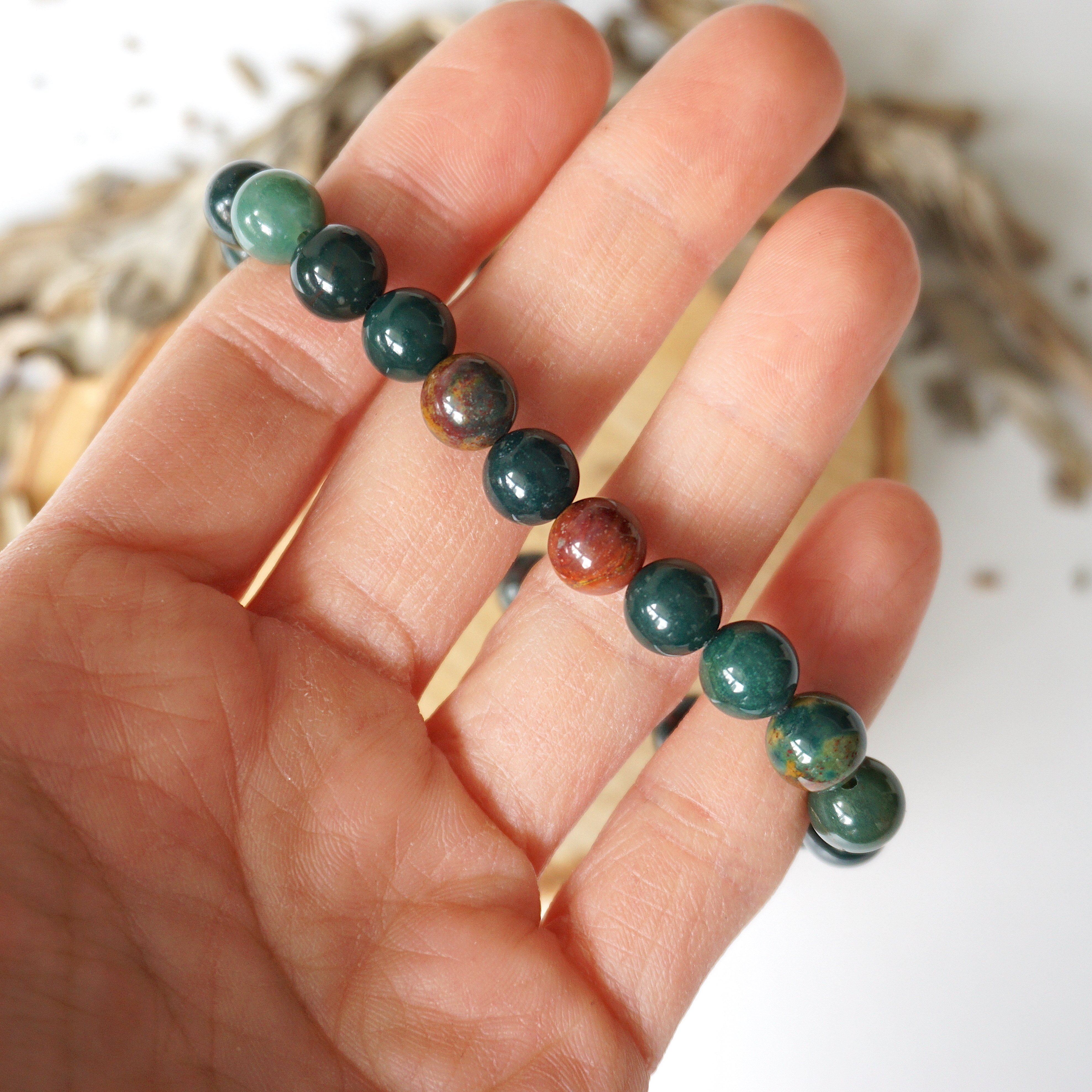 Bloodstone Healing Crystal Mala Bracelet for Meditation, Stress Relief & Spiritual Balance – Perfect for Yoga, Chakra Healing & Mindfulness Practice