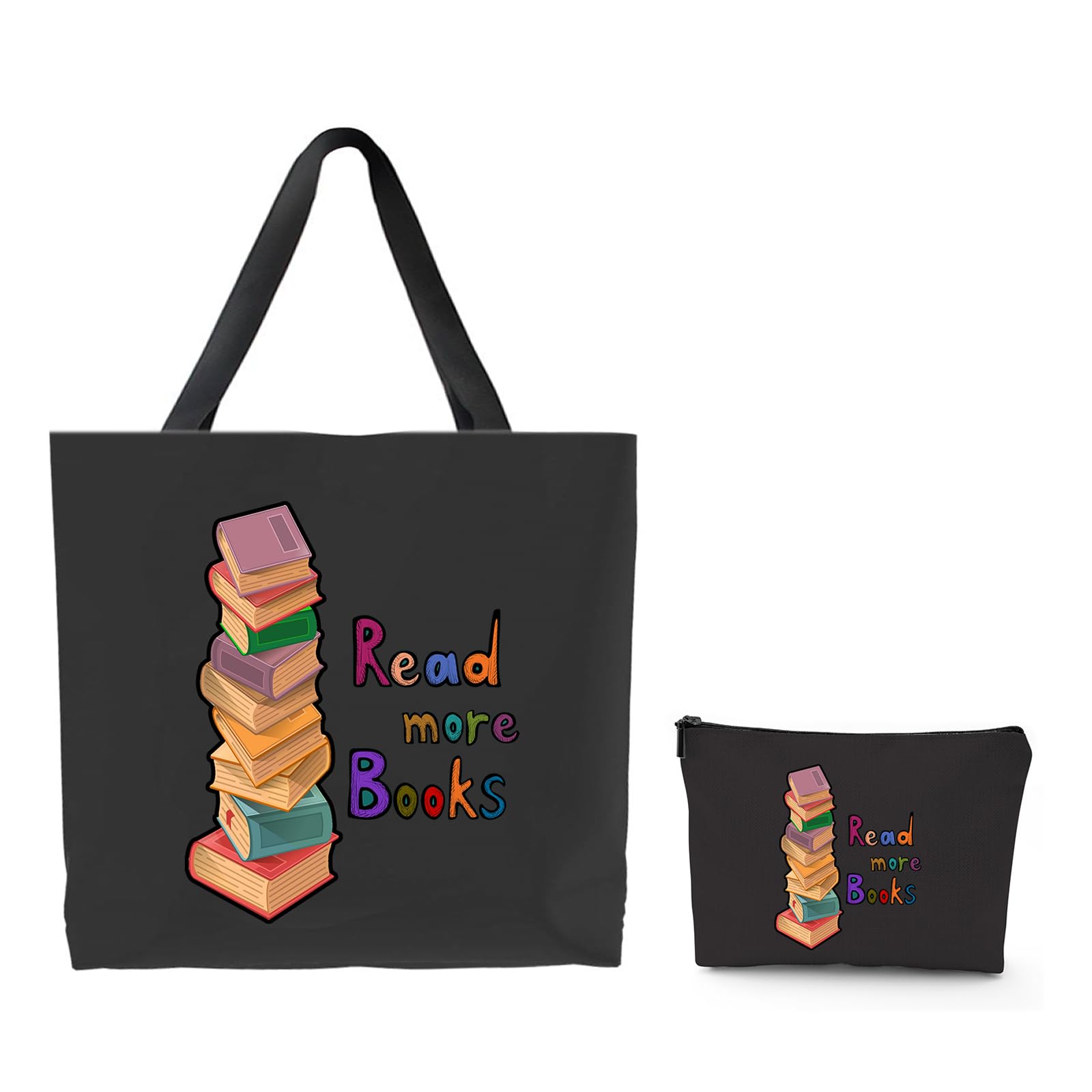 2 Pack Book Lovers Gift Set - Reusable Canvas Book Tote Bag & Reading Theme Cosmetic/Pencil Pouch for Women | Perfect for Book Club, Library Visits & Reading Enthusiasts