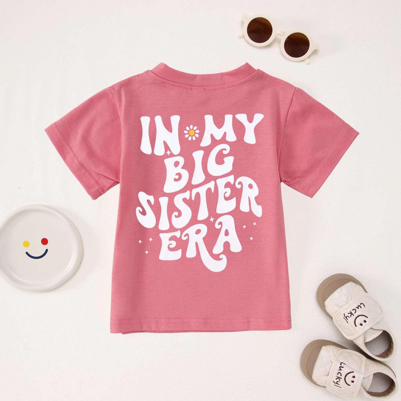 KEKEMI Big Sister Announcement T-Shirt for Toddler Girls - Cute Short Sleeve Graphic Tee with 'Big Sis' Print - Perfect for Sibling Reveals, Family Photos & Special Occasions