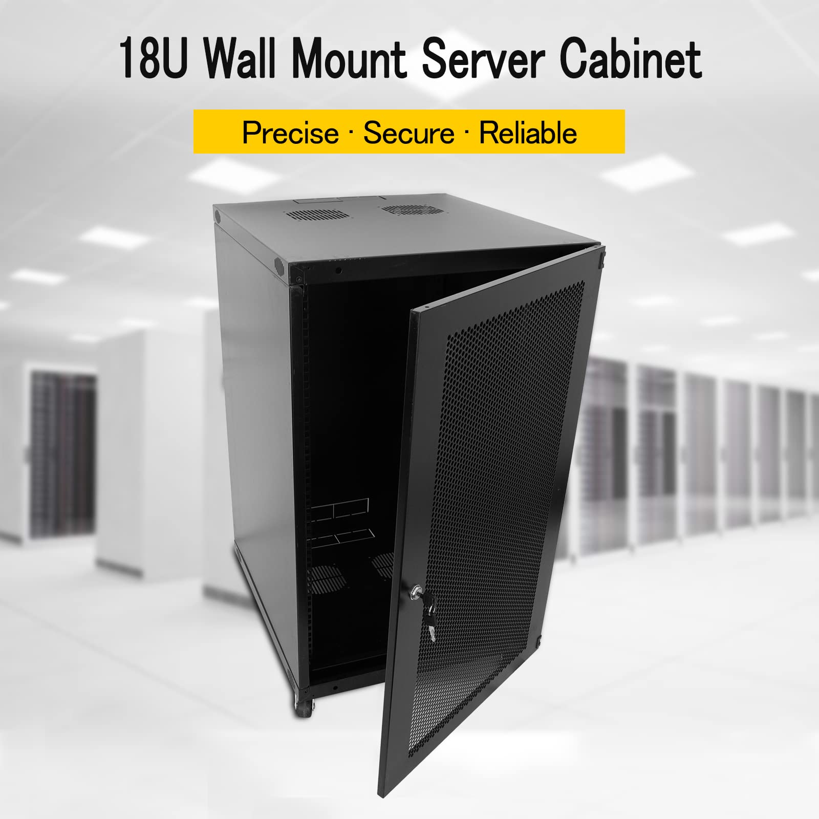 18U Wall Mount Server Rack Cabinet - Network Equipment Enclosure with Lockable Glass Door for Data Centers, Home Offices & IT Closets | Durable Metal Frame for Secure Server Storage