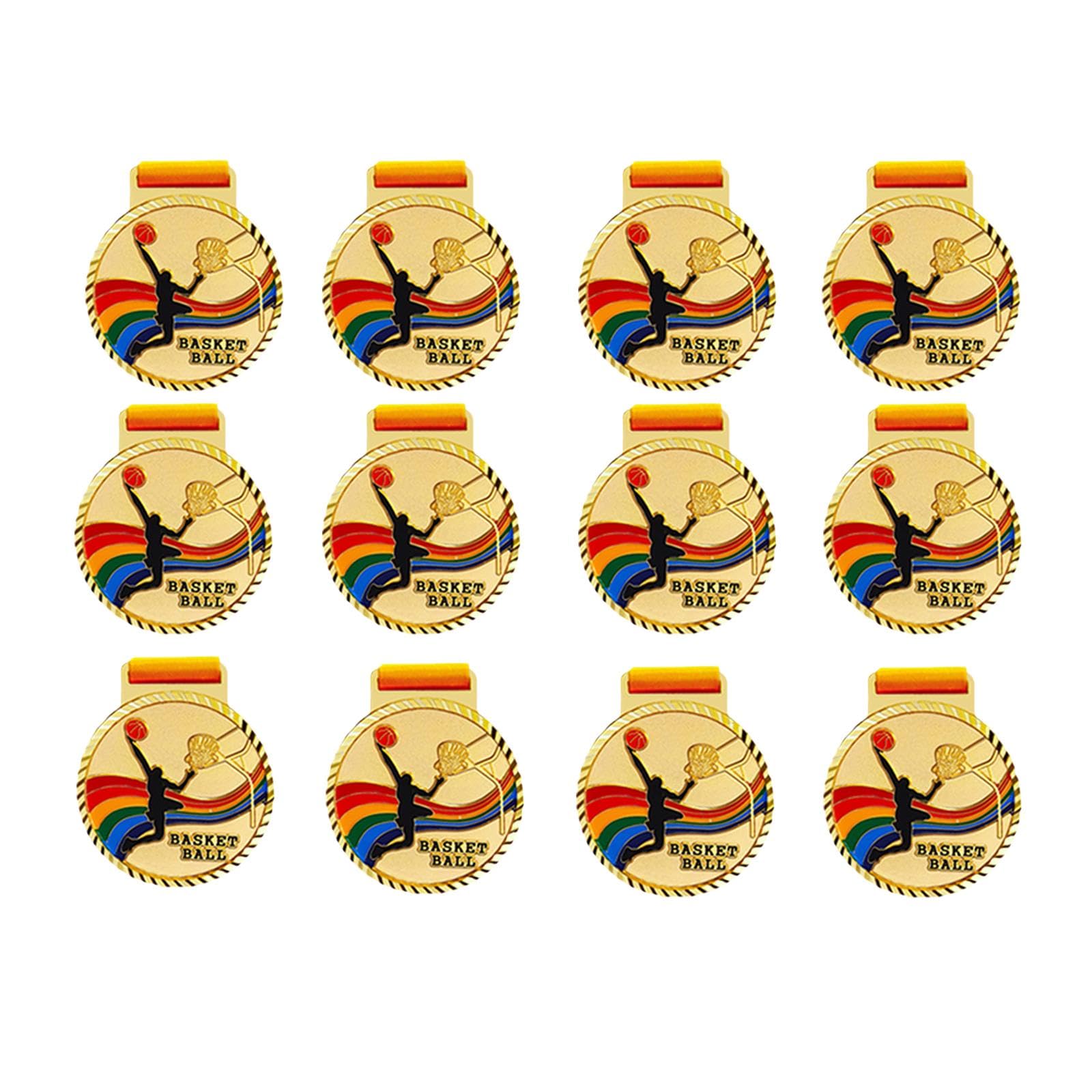 Amagogo 12pcs Basketball Medals - 6.8cm Zinc Alloy Awards with Ribbons for Sports Competitions