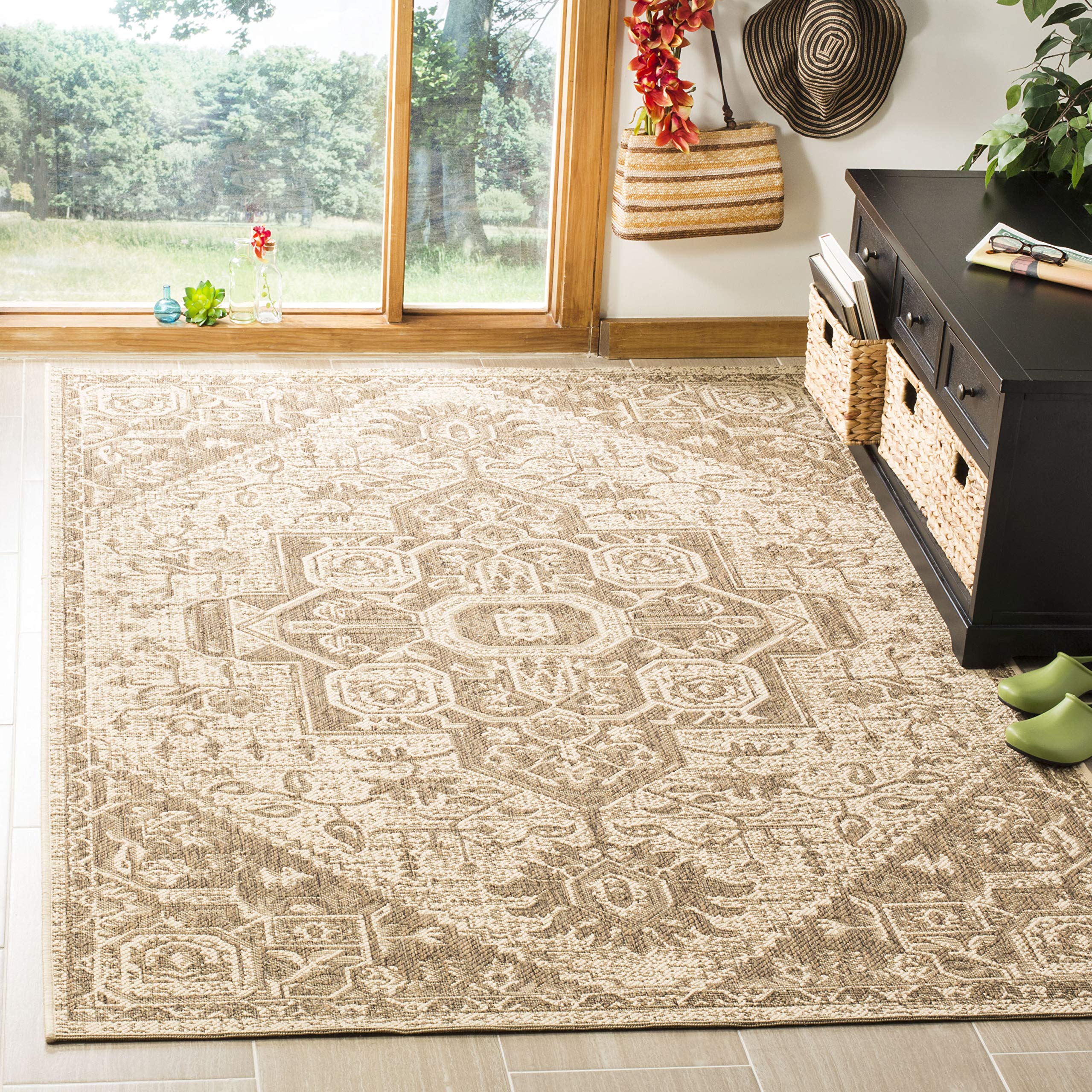 SAFAVIEH Linden Collection 3' x 5' Beige/Cream Oriental Medallion Area Rug - Indoor/Outdoor Non-Shedding, Easy to Clean, Stain Resistant - Perfect for Patio, Backyard, Porch, Deck, Mudroom & Living Room Decor