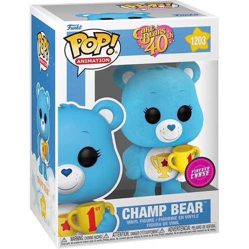 Care Bears 40th Anniversary Flocked Pop! Vinyl Figure - Champ Bear Chase Edition #1203 | Exclusive Collectible for Fans & Gift Idea