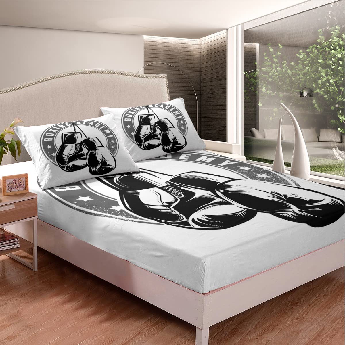 Boxing Bed Sheet Set - Sports Theme Fitted Sheet for Kids & Boys - Ultra Soft Boxing Gloves Bedding - Queen Size Bed Cover - Perfect Gift for Boxing Lovers & Kids Room Decor - Great for Bedrooms, Dorms, and Sports Themed Rooms