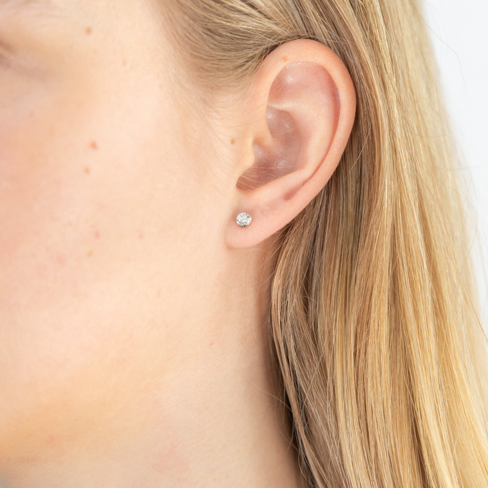 9ct White Gold 4mm Cubic Zirconia Dicut Bezel Set Stud Earrings for Women - Elegant Everyday Jewelry & Special Occasion Gift