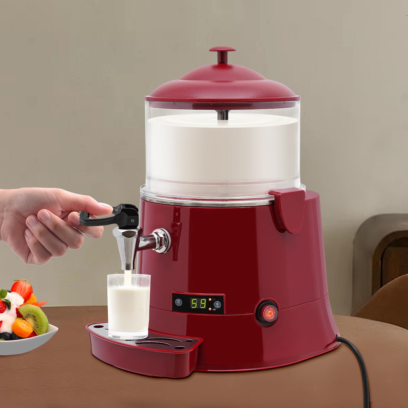 5L Commercial Hot Chocolate Machine - 400W Hot Chocolate Dispenser with Temperature Control (86-194℉) for Milk, Soy Milk & Tea - Perfect for Cafes, Restaurants & Events (Red)