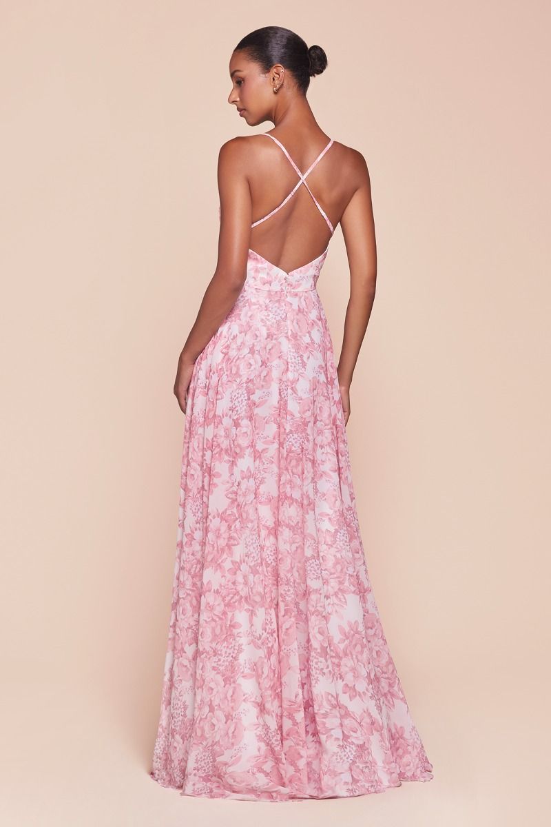 IRIS GOWN Rose Print A-Line Chiffon Dress for Women - Elegant Floral Party Gown for Weddings, Evening Events & Special Occasions