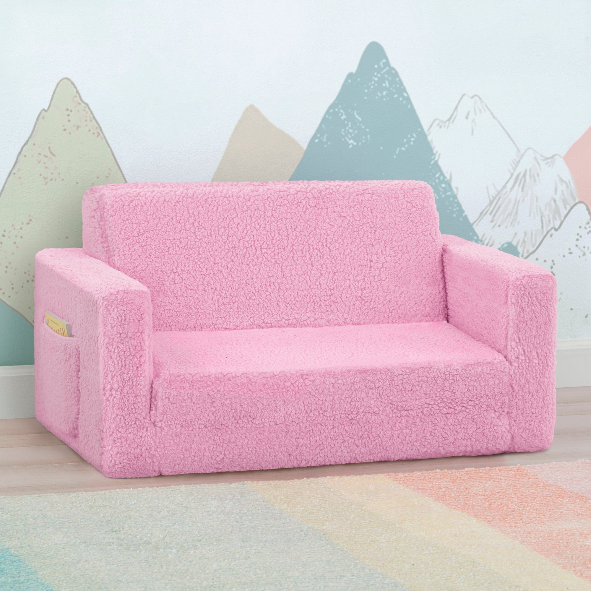 CoZee Flip Out Sherpa 2-in-1 Convertible Kids Sofa to Lounger - Soft & Comfortable for Playroom, Nursery or Bedroom - Perfect for Reading, Napping & Relaxing