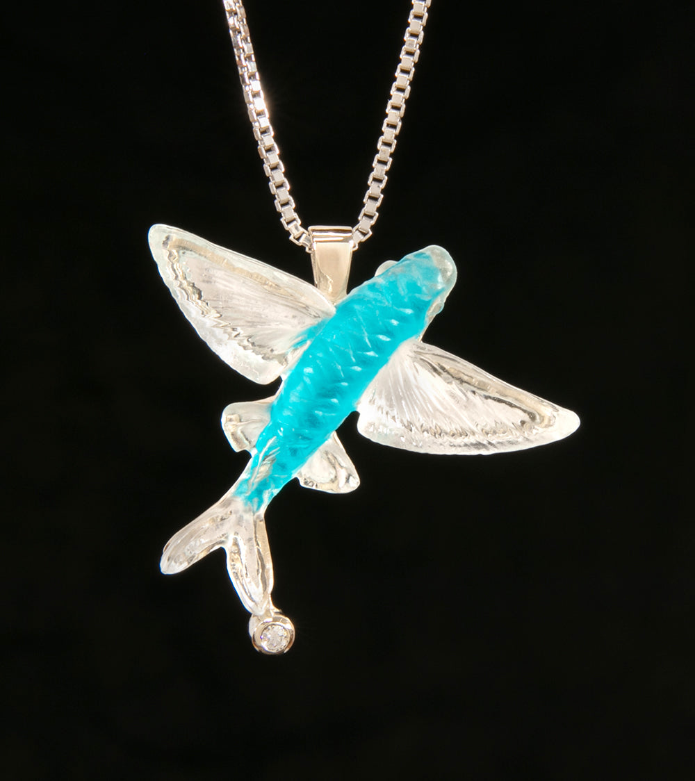 14K White Gold Diamond Flying Fish Pendant Necklace - Elegant Jewelry Gift for Women - Perfect for Birthdays, Anniversaries & Special Occasions