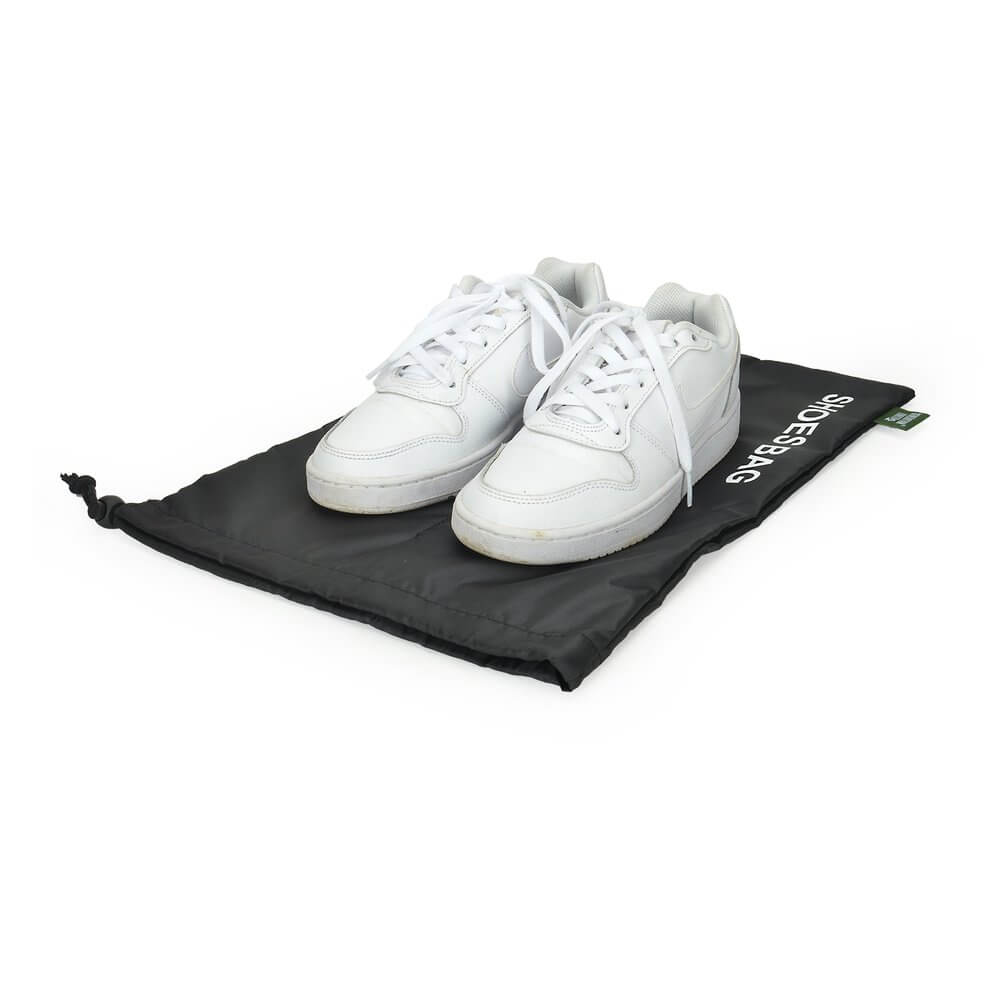 Eco-Friendly Recycled Travel Shoe Bags 2 Pack - Black Waterproof Shoe Organizers for Luggage, Gym & Storage | Perfect for Travel Accessories & Shoe Protection