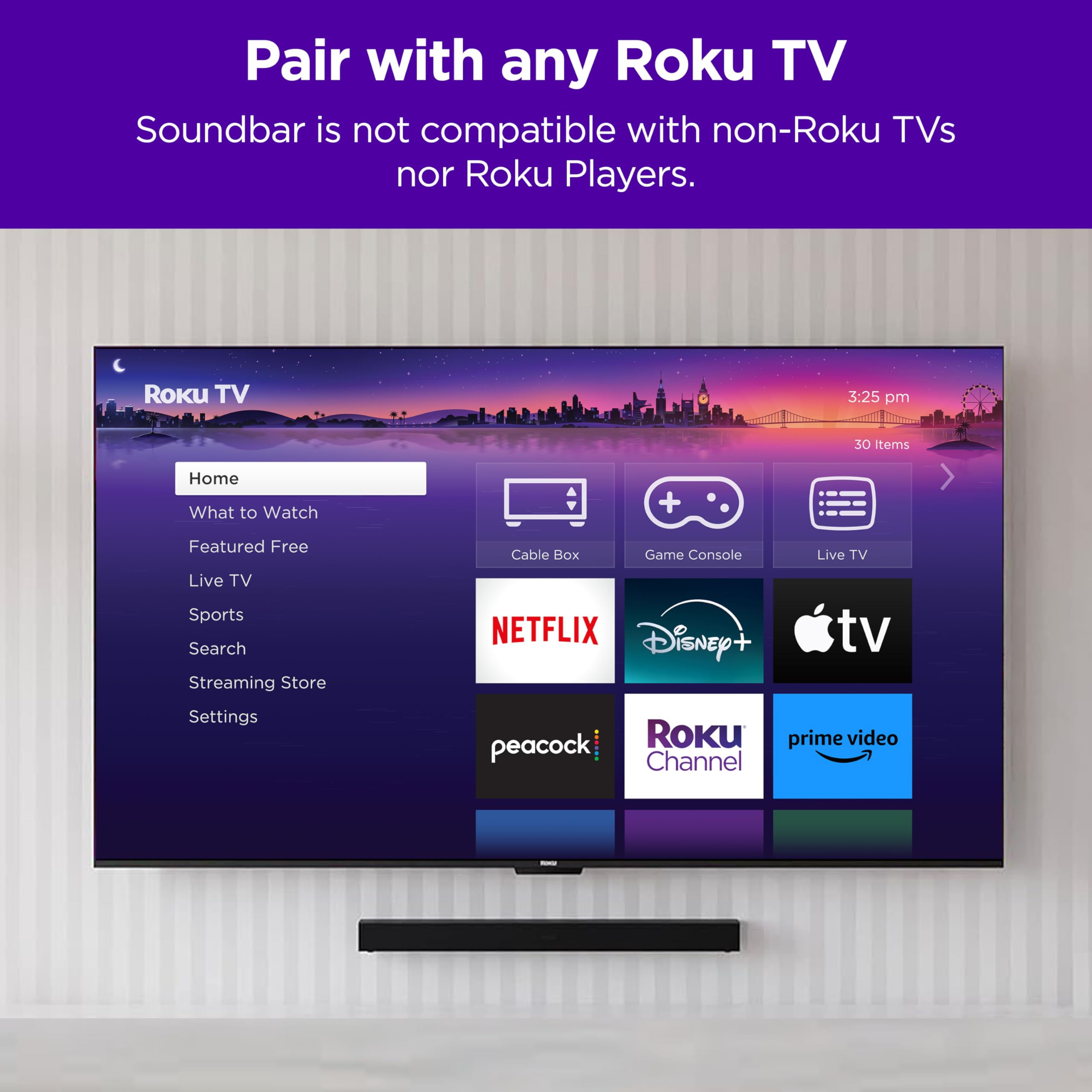 Roku TV Wireless Soundbar with Enhanced Stereo Sound & Clear Dialogue - Easy Wireless Setup for Roku TVs | Perfect for Home Theater, Movie Nights & Gaming