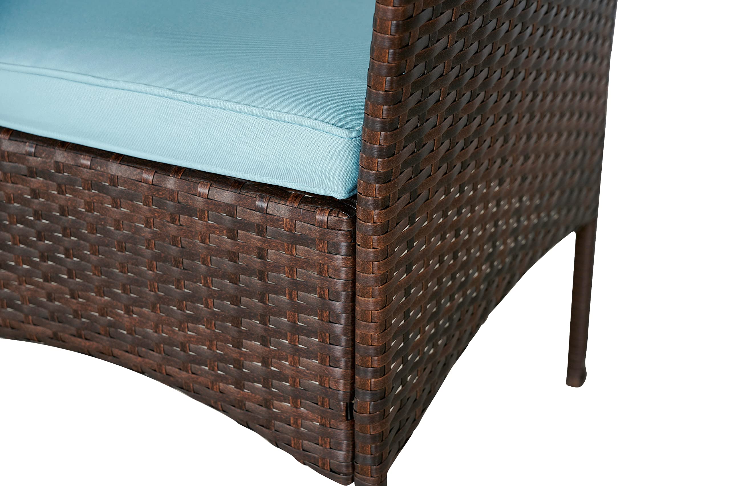 BTEXPERT 3-Piece Outdoor Wicker Patio Set with Cushions - Space-Saving Rattan Bistro Furniture for Garden, Yard & Porch - Includes 2 Chairs with Side Storage & Tempered Glass Table (Brown) - Perfect for Small Balconies, Poolside Lounging and Intimate Outdoor Dining