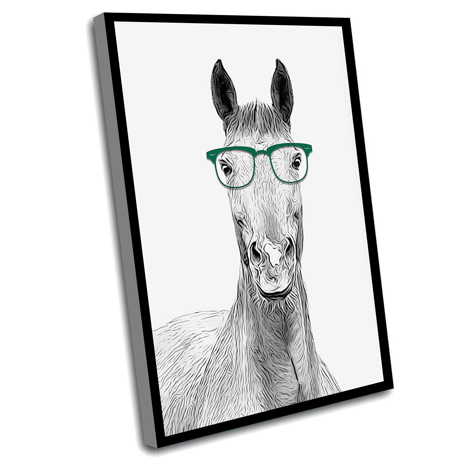Girls Bedroom Decor & Nursery Wall Art - 16x24 Inch Framed Horse Print with Glasses, Black & White Animal Art for Kids Room | Perfect for Baby Shower Gifts & Toddler Room Decoration