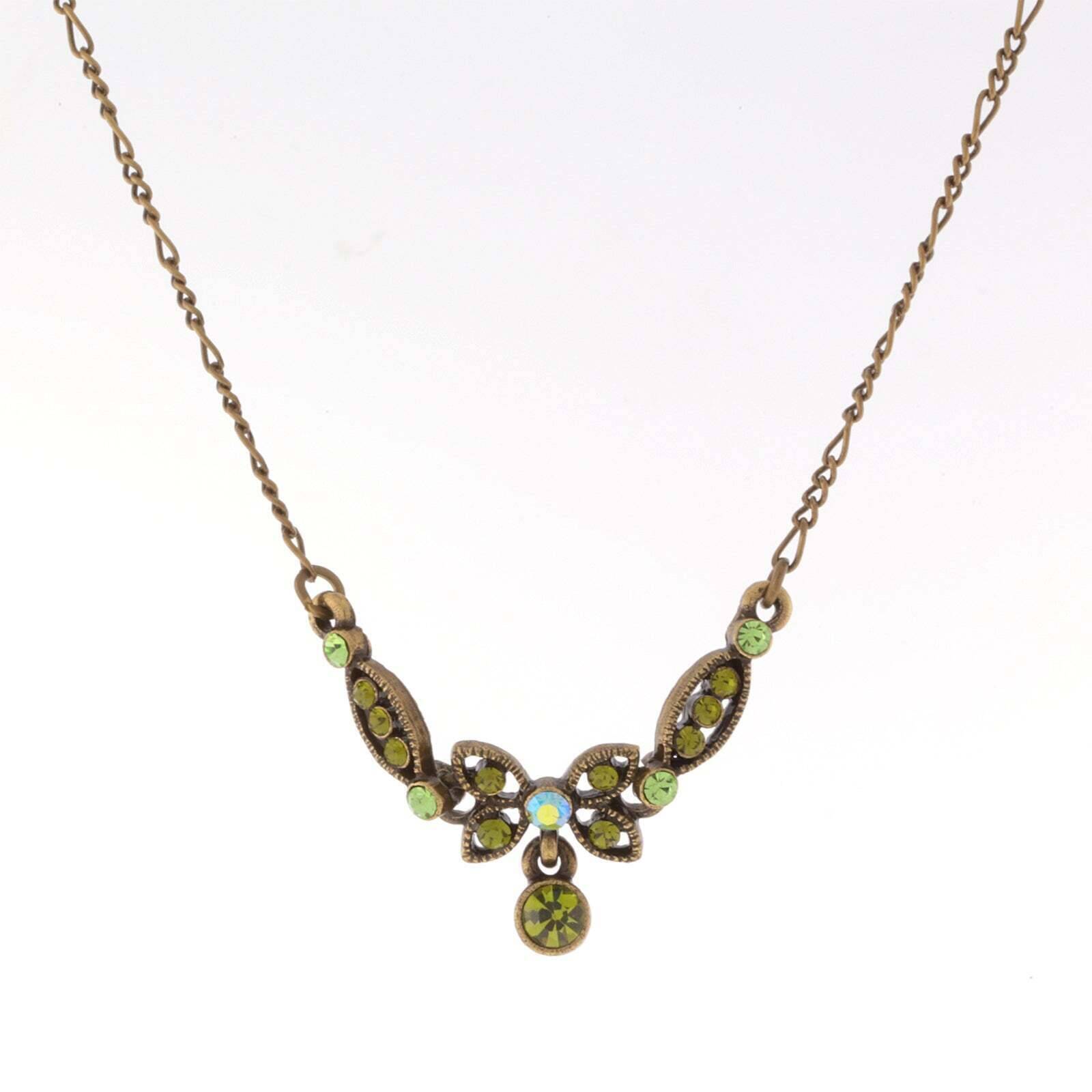 1928 Jewelry Butterfly Green AB Crystal Pendant Necklace - 16